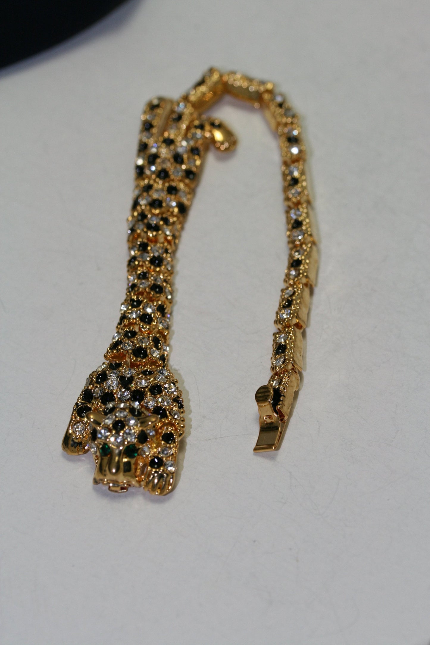 Rhinestone Leopard Slim Bracelet, Leopard Earrings Post, Black Enamel Clear Crystal Leopard Slim Bracelet for Women, Leopard Jewelry