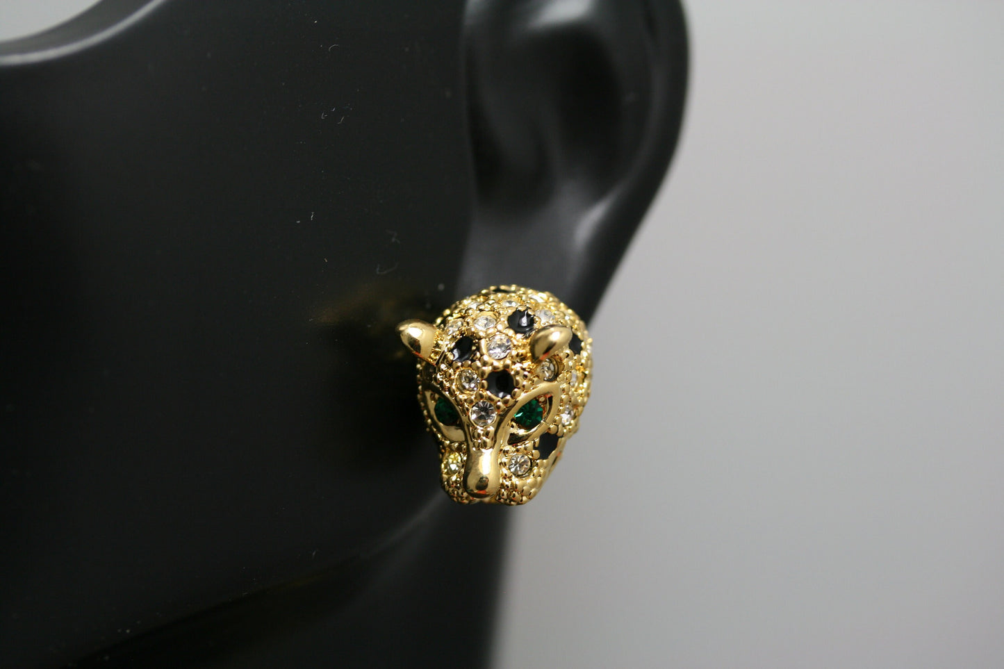 Rhinestone Leopard Slim Bracelet, Leopard Earrings Post, Black Enamel Clear Crystal Leopard Slim Bracelet for Women, Leopard Jewelry