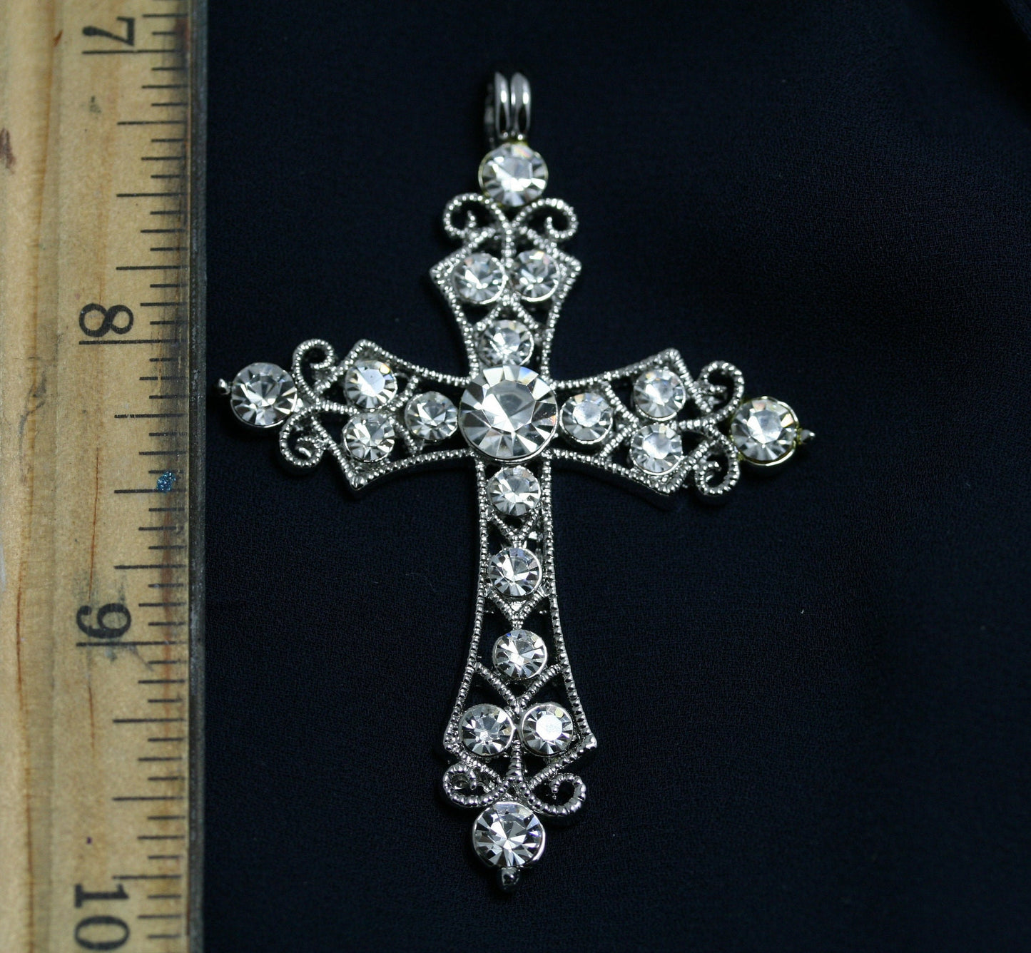 Silver Tone Rhinestone Cross Pendant ; Rhinestone Cross Pendant ; Bling Jewelry ; Pendant ; Bling Pendant
