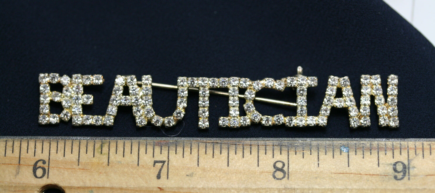 Unique Gift Profession Lapel Pin "Beautician" Crystal Letters Brooch Accessories, Rhinestone letter lapel Brooch " Beautician"