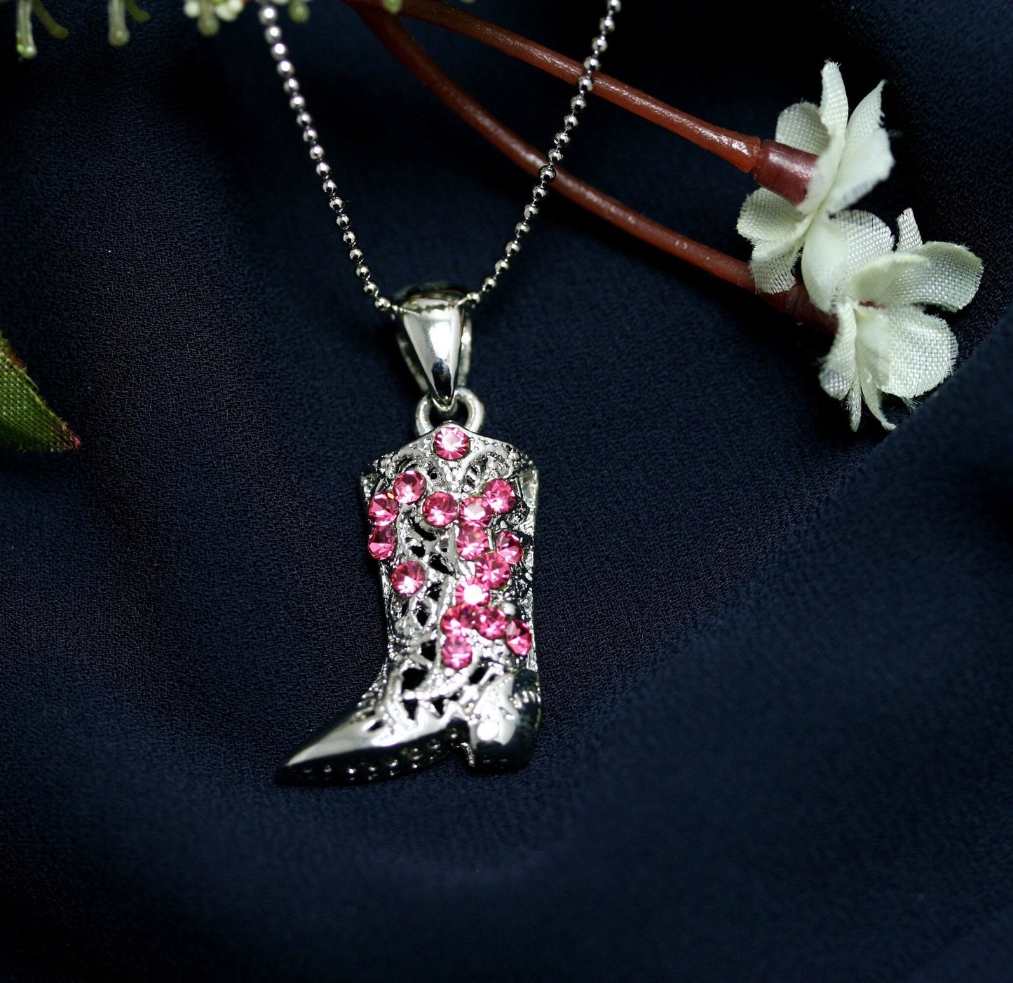 Rhinestone Western Texas Cowboy Cowgirl Boots Necklace, High Heels Shoes Jewelry Pendant, Crystal Boots Gift For Her