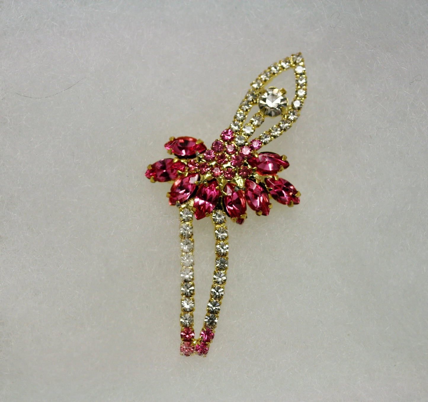 Sparkling Ballerina Pin, Pink Rhinestone Dancer Brooch, Vintage Jeweled Ballerina Dancer brooch pin
