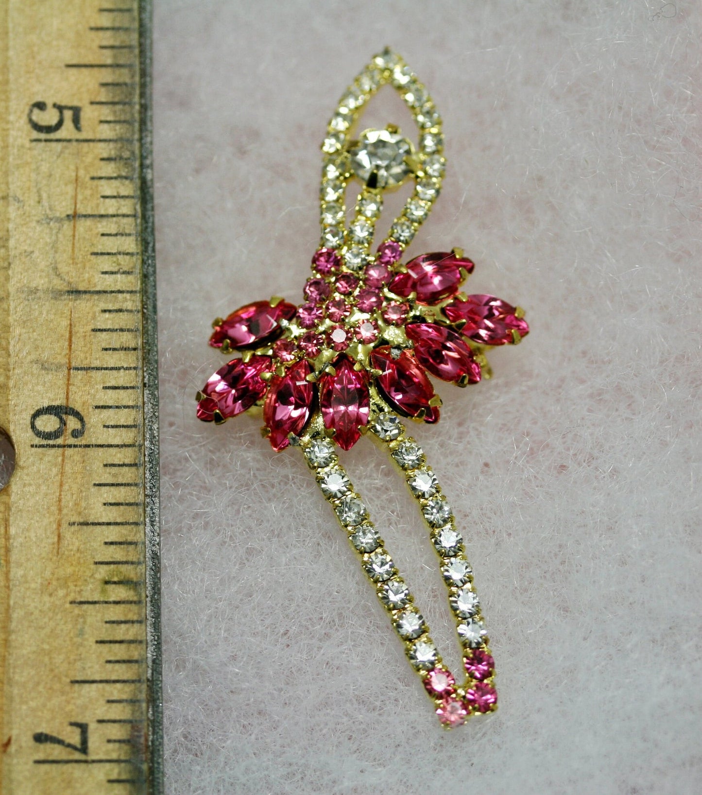 Sparkling Ballerina Pin, Pink Rhinestone Dancer Brooch, Vintage Jeweled Ballerina Dancer brooch pin