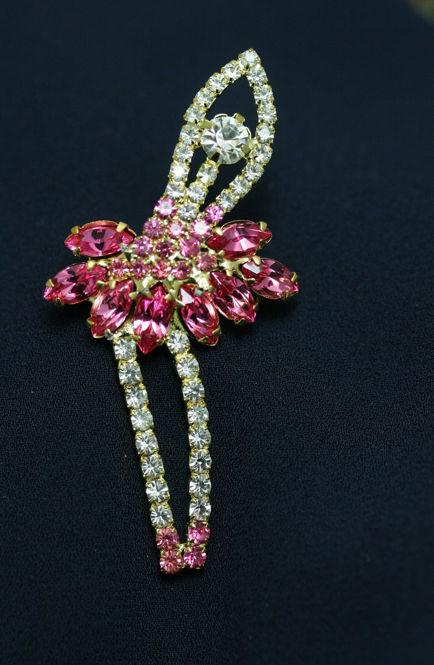 Sparkling Ballerina Pin, Pink Rhinestone Dancer Brooch, Vintage Jeweled Ballerina Dancer brooch pin