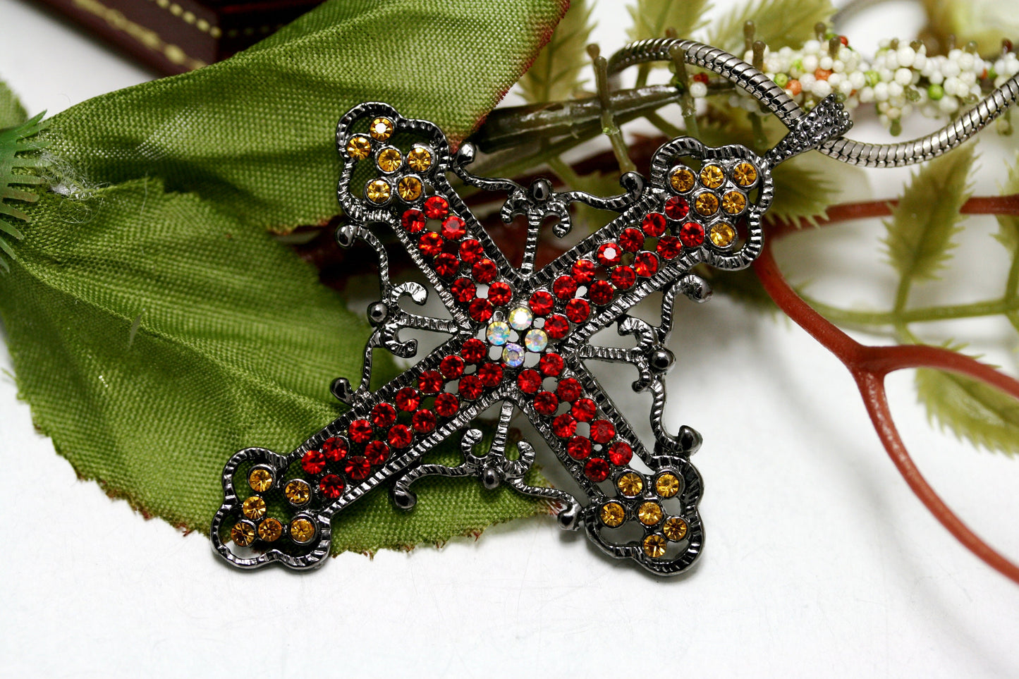 Black Finish With Rhinestone Cross Necklace Pendant, Cross Pendant Jewelry