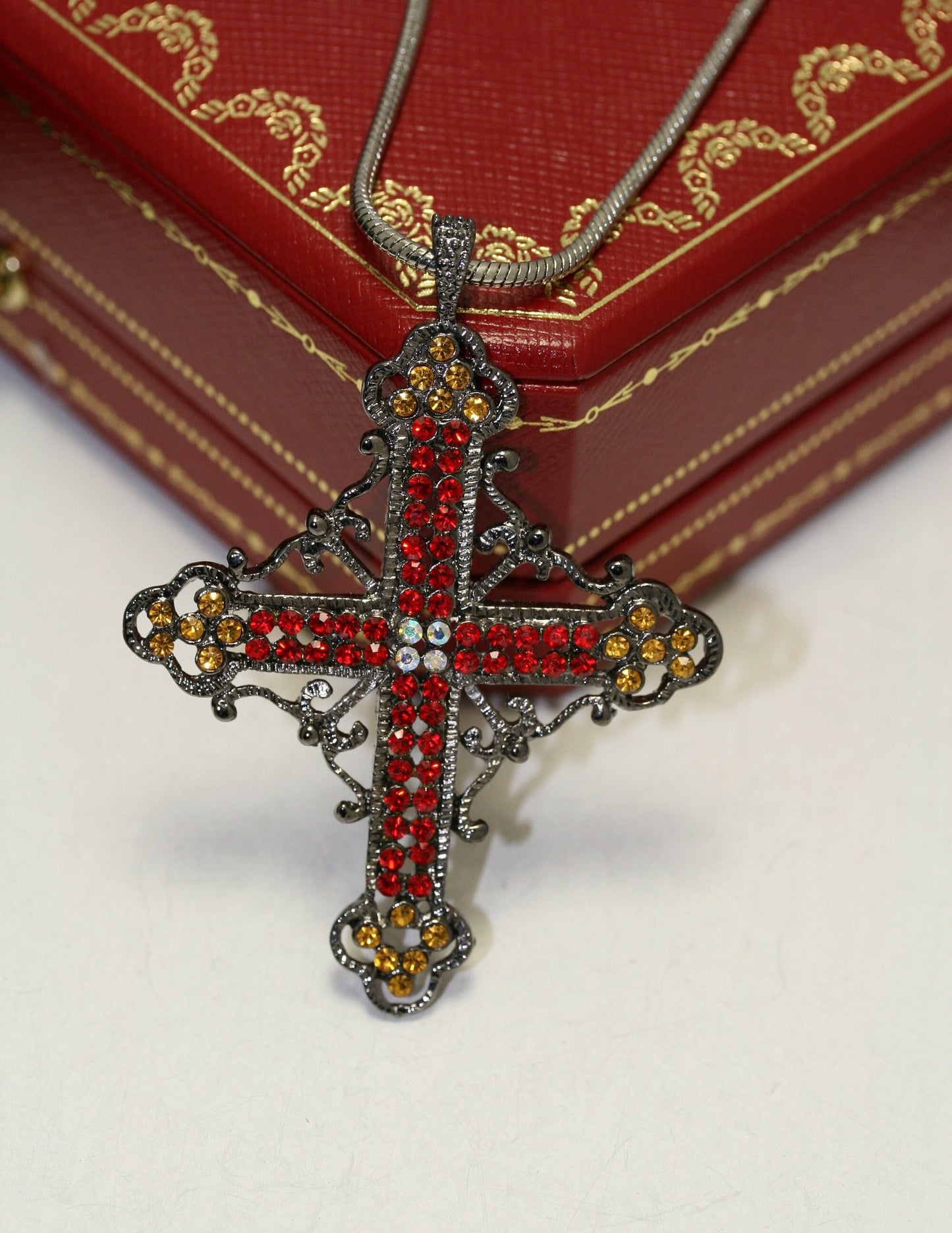Black Finish With Rhinestone Cross Necklace Pendant, Cross Pendant Jewelry