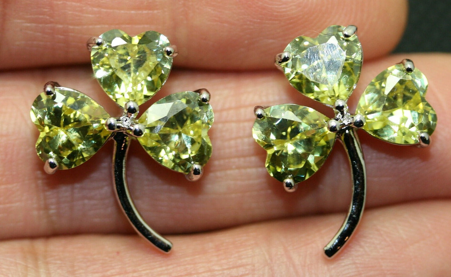 Rhinestone Swarovski Irish Shamrock Three-leaf Clovers Stud Earrings, IRISH St Patrick's Day Jewelry Gift