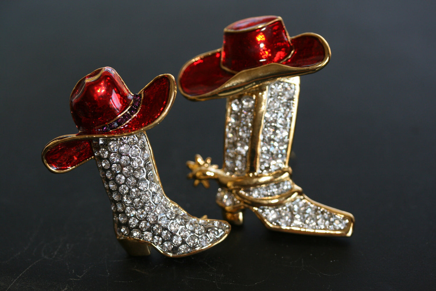 Texas Western Crystal Cowboy Cowgirl Boots Brooch Hat Pin Charm Enamel Jewelry, Rhinestone Western Boots Jewelry for Her