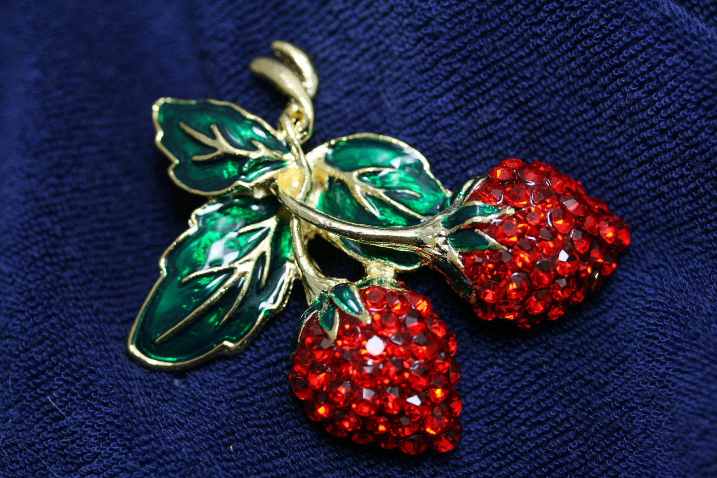 Rhinestone Double Strawberry Brooch Pin, Fruit Ruby Red Crystal Strawberry Brooch, Fruit Pin