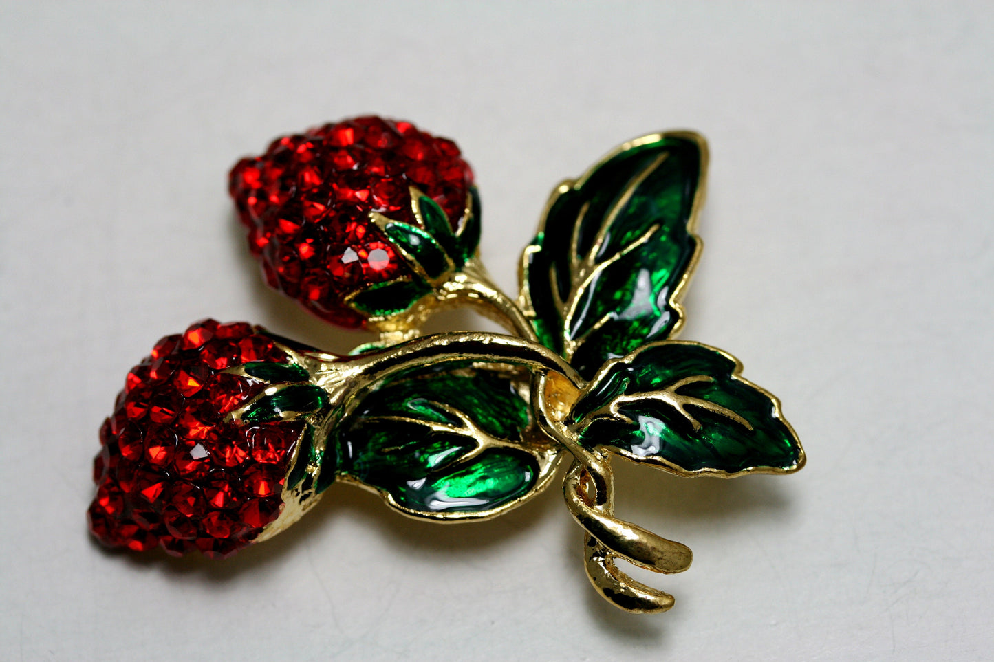 Rhinestone Double Strawberry Brooch Pin, Fruit Ruby Red Crystal Strawberry Brooch, Fruit Pin