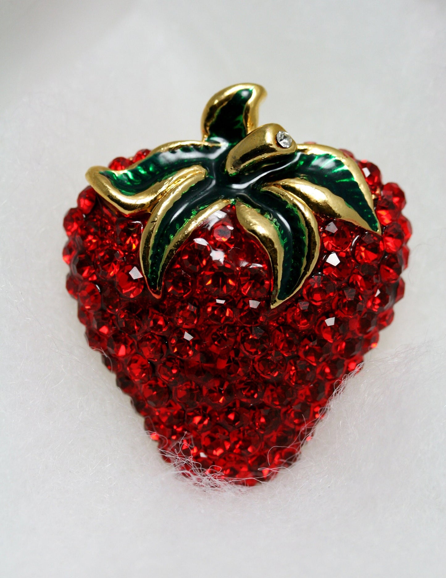 Enamel & Crystal Strawberry Brooch Pin and Pendant, Fruit Ruby Red Crystal Strawberry Brooch, Fruit Pin