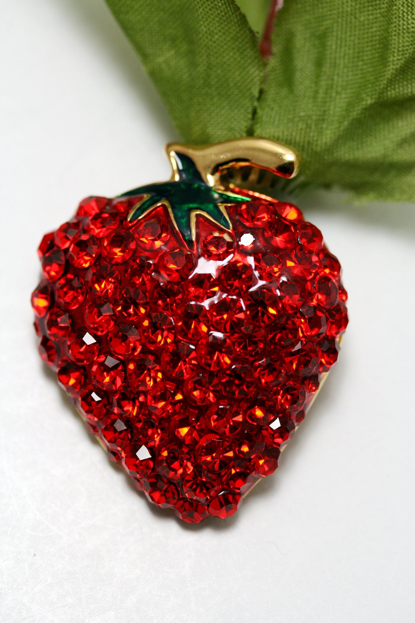 Enamel & Crystal Strawberry Brooch Pin and Pendant, Fruit Ruby Red Crystal Strawberry Brooch, Fruit Pin
