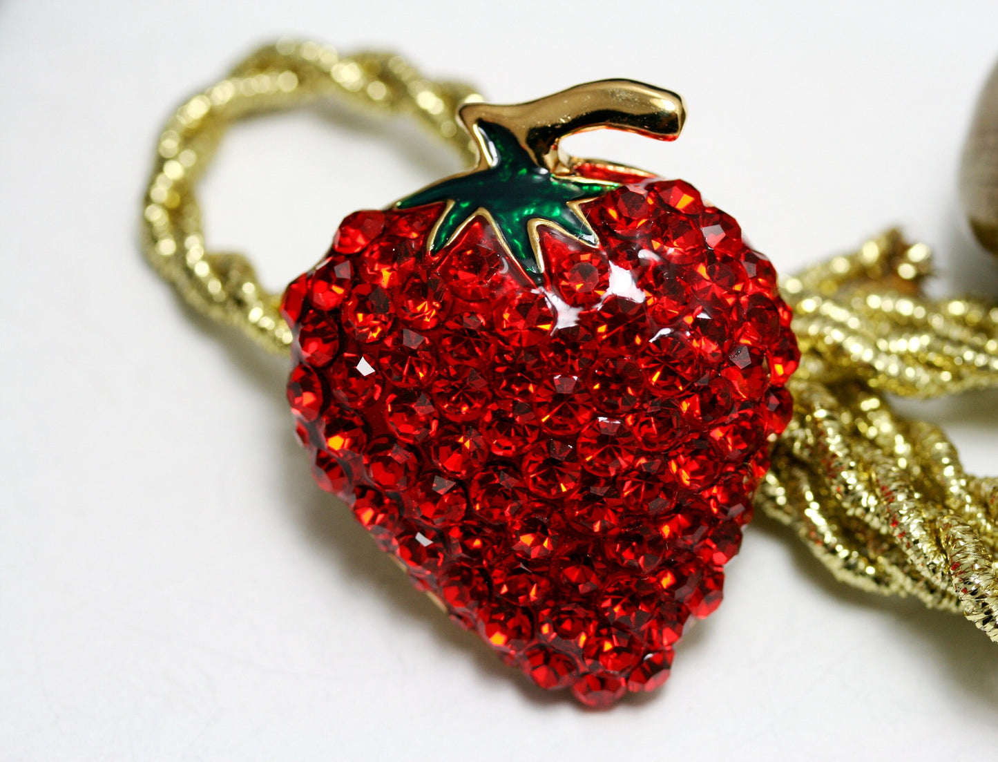 Enamel & Crystal Strawberry Brooch Pin and Pendant, Fruit Ruby Red Crystal Strawberry Brooch, Fruit Pin