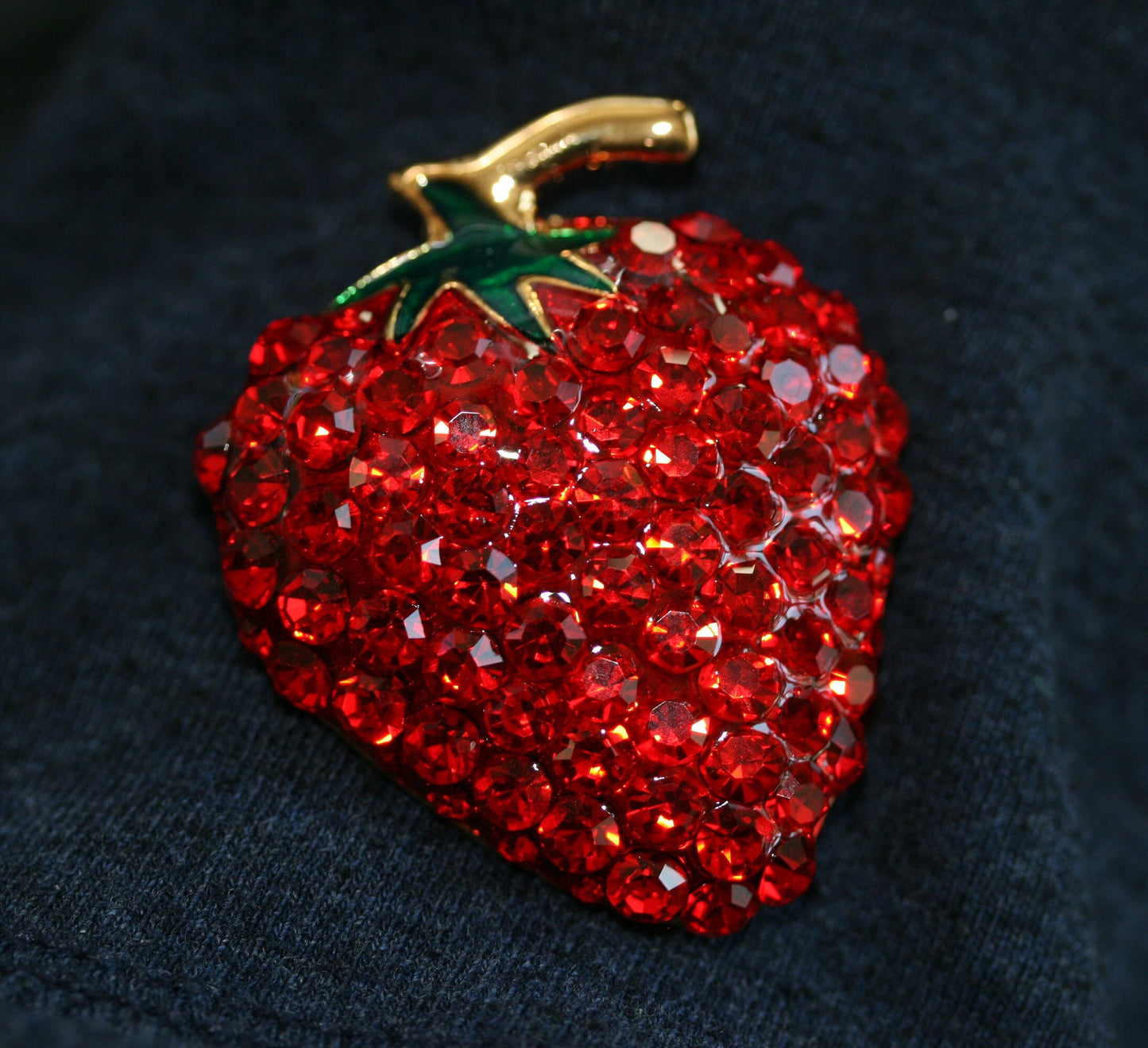 Enamel & Crystal Strawberry Brooch Pin and Pendant, Fruit Ruby Red Crystal Strawberry Brooch, Fruit Pin