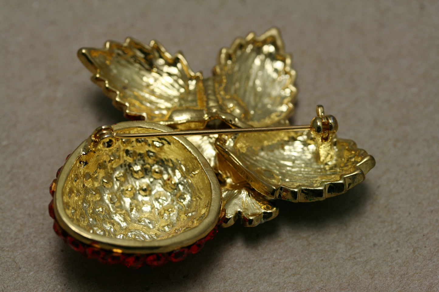 Enamel & Crystal Strawberry Brooch Pin, Fruit Ruby Red Crystal Strawberry Brooch, Fruit Pin