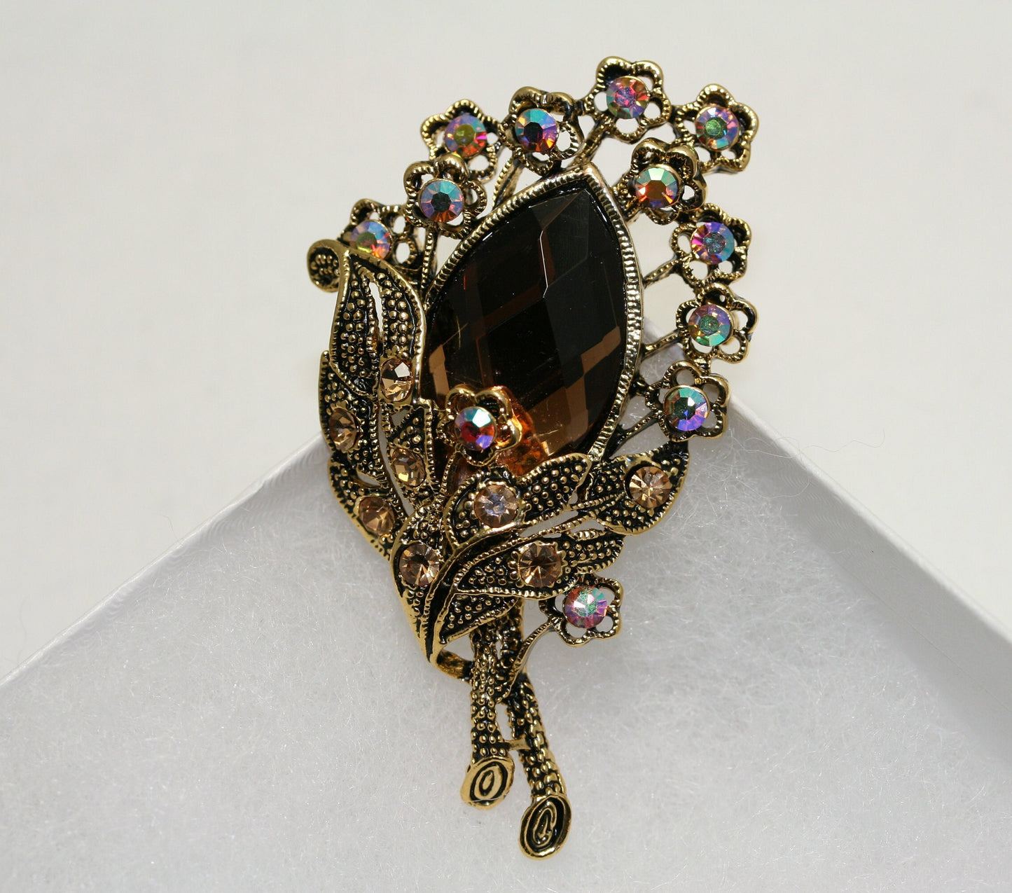 Vintage Flower Brooch - 3D Amber Rhinestone Flower Cluster Brooch Pin W Antique Gold TONE!
