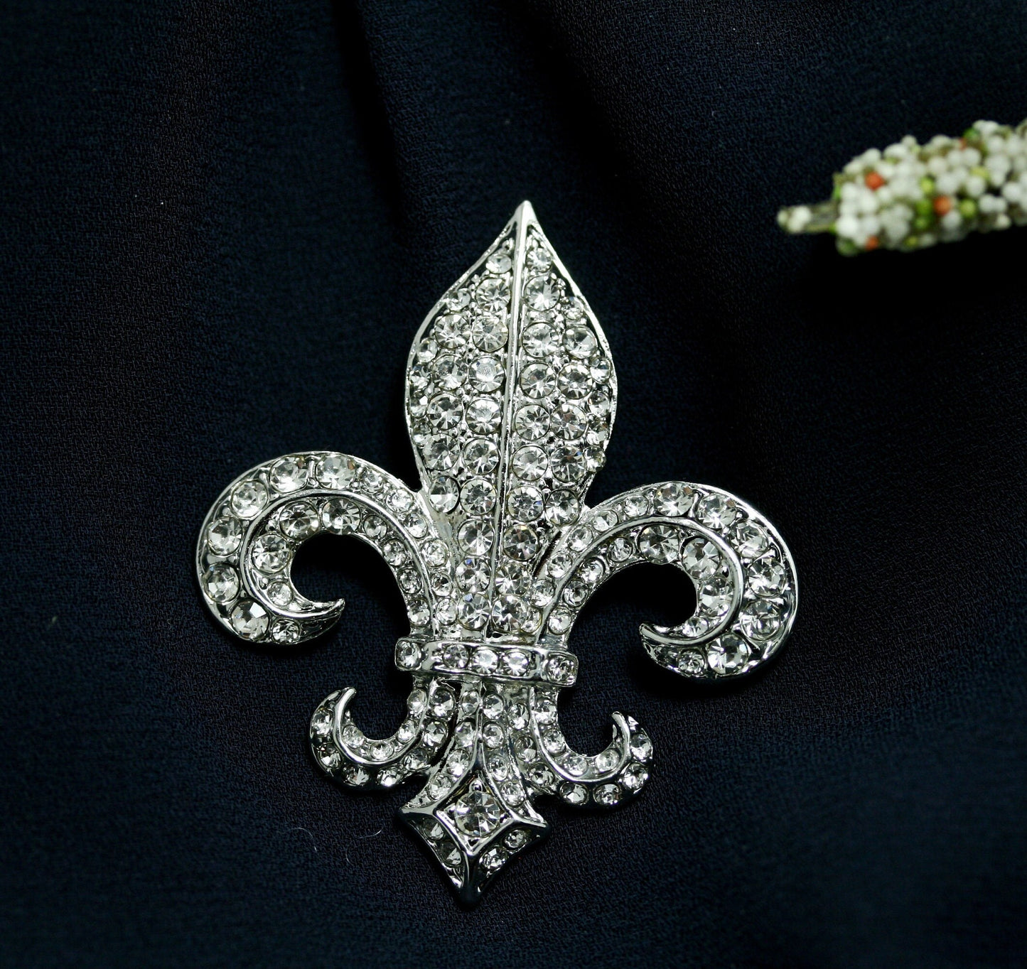 New Orleans Fleur De Lis Boutonniere Black Rhinestone Brooch, Pendant, French Fleur De LIs Crystal Lapel Pin, Flat Back Fleur De Lis Jewelry