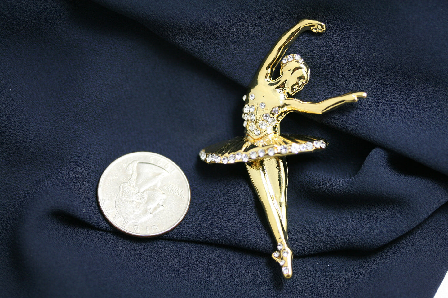 Gold-tone and Rhinestone Ballerina Pin Brooch, Dance Ballet Ballerina Pin Brooch Jewelry