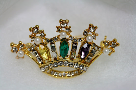 CROWN Pin Mardi Gras RHINESTONE Crystal Brooch, Crown Brooch with Peral Pin, Crystal Crown Brooch Jewelry