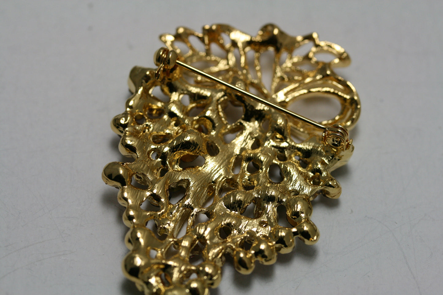 Vintage Grapes on Vine Brooch Pin Gold Tone Purple Rhinestone Grapes Statement Brooch