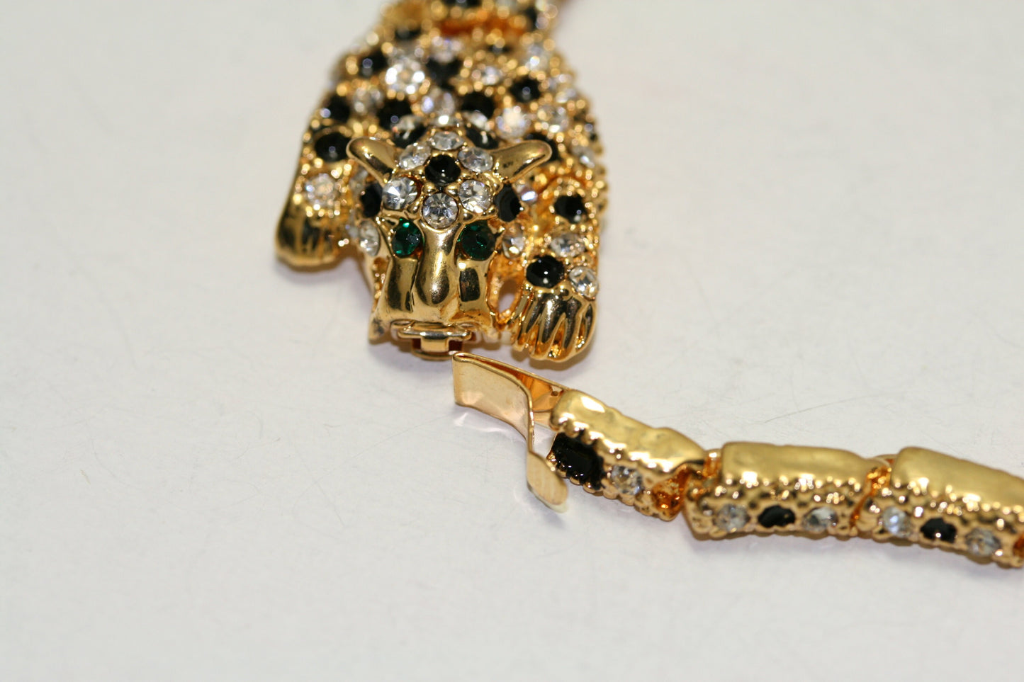 Rhinestone Leopard Slim Bracelet, Leopard Earrings Post, Black Enamel Clear Crystal Leopard Slim Bracelet for Women, Leopard Jewelry