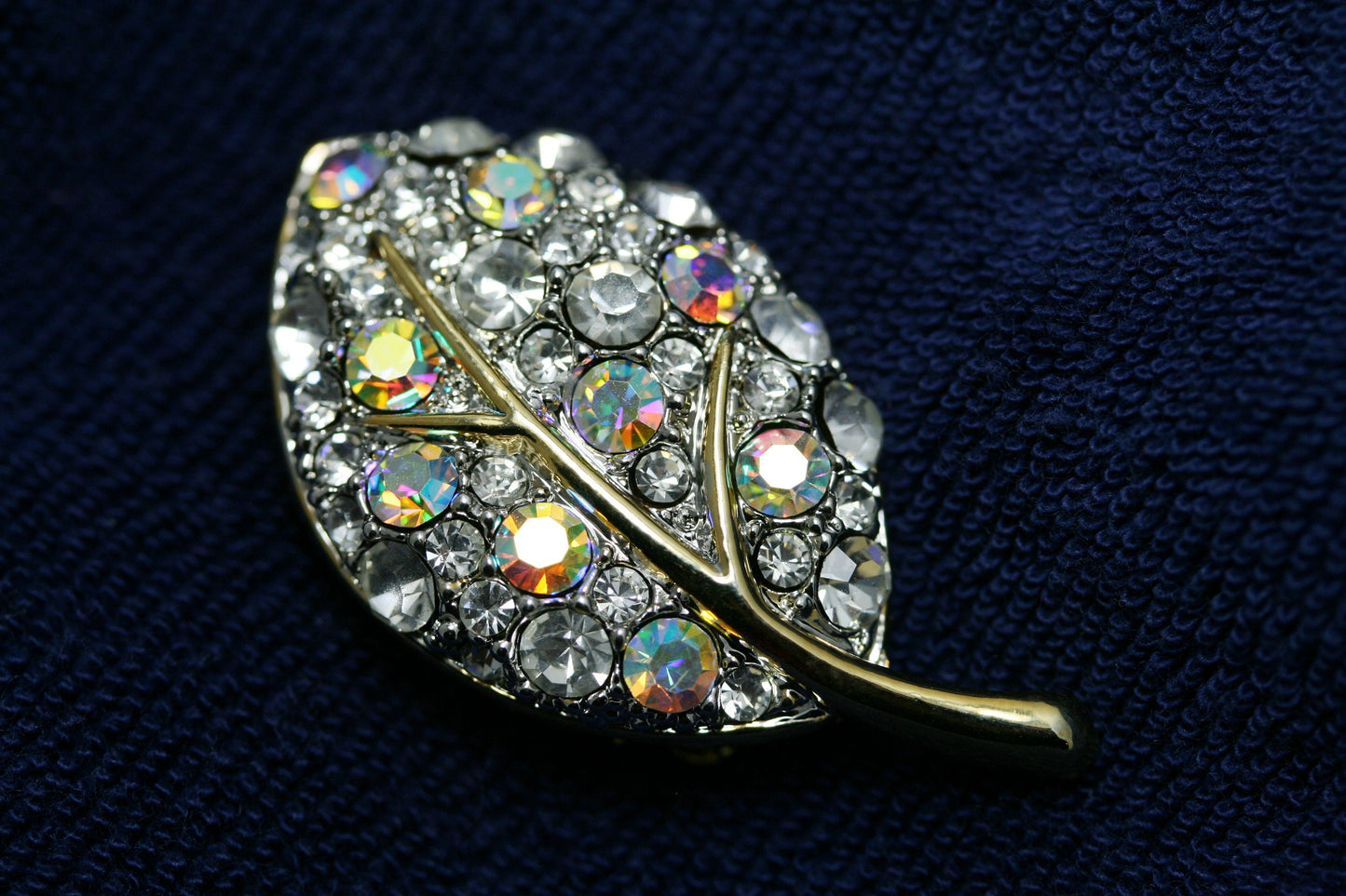 Aurora Crystal Rhinestone Two-tone Floral Leaf Brooch Pin