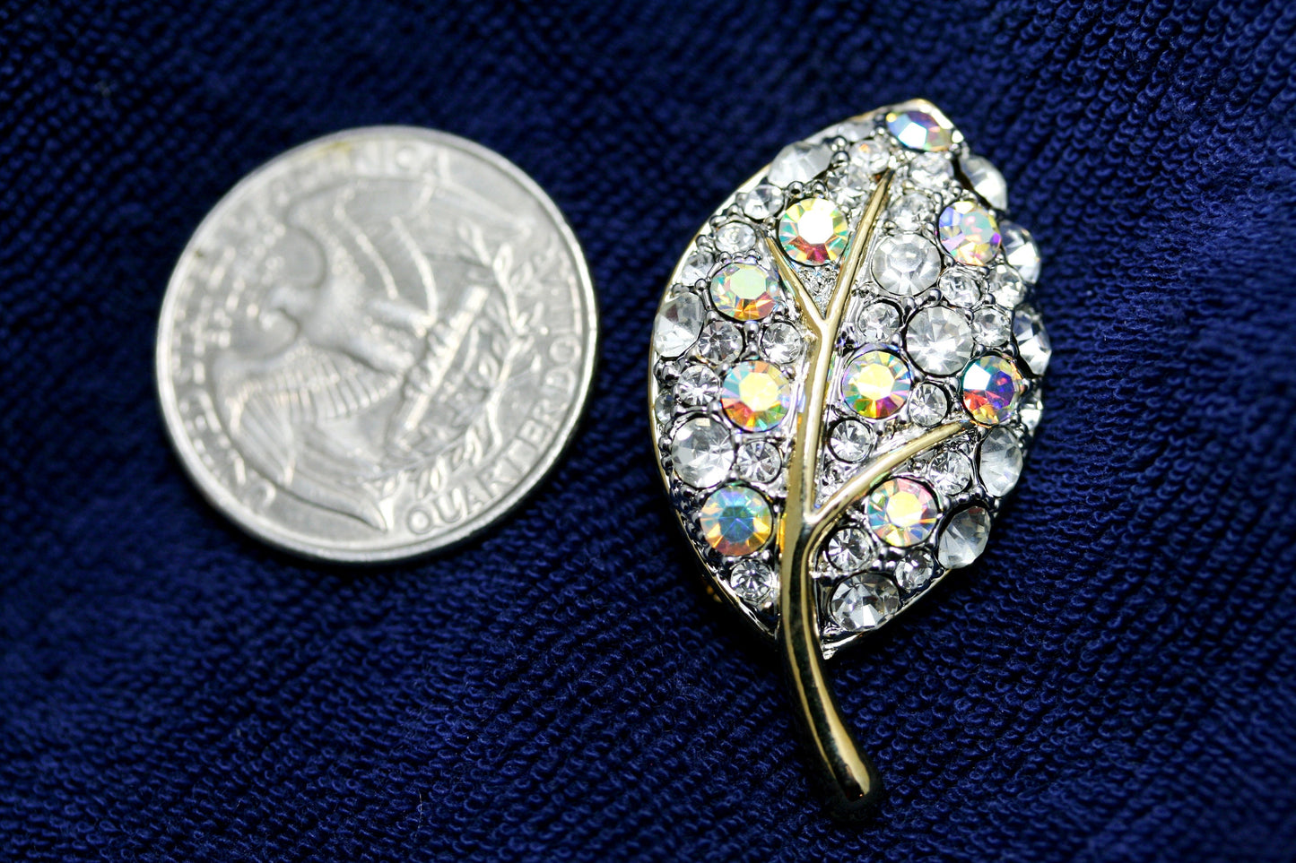 Aurora Crystal Rhinestone Two-tone Floral Leaf Brooch Pin