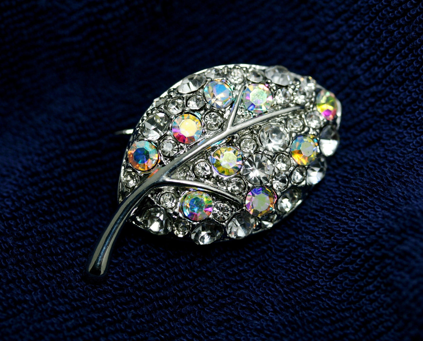 Aurora Crystal Rhinestone Two-tone Floral Leaf Brooch Pin