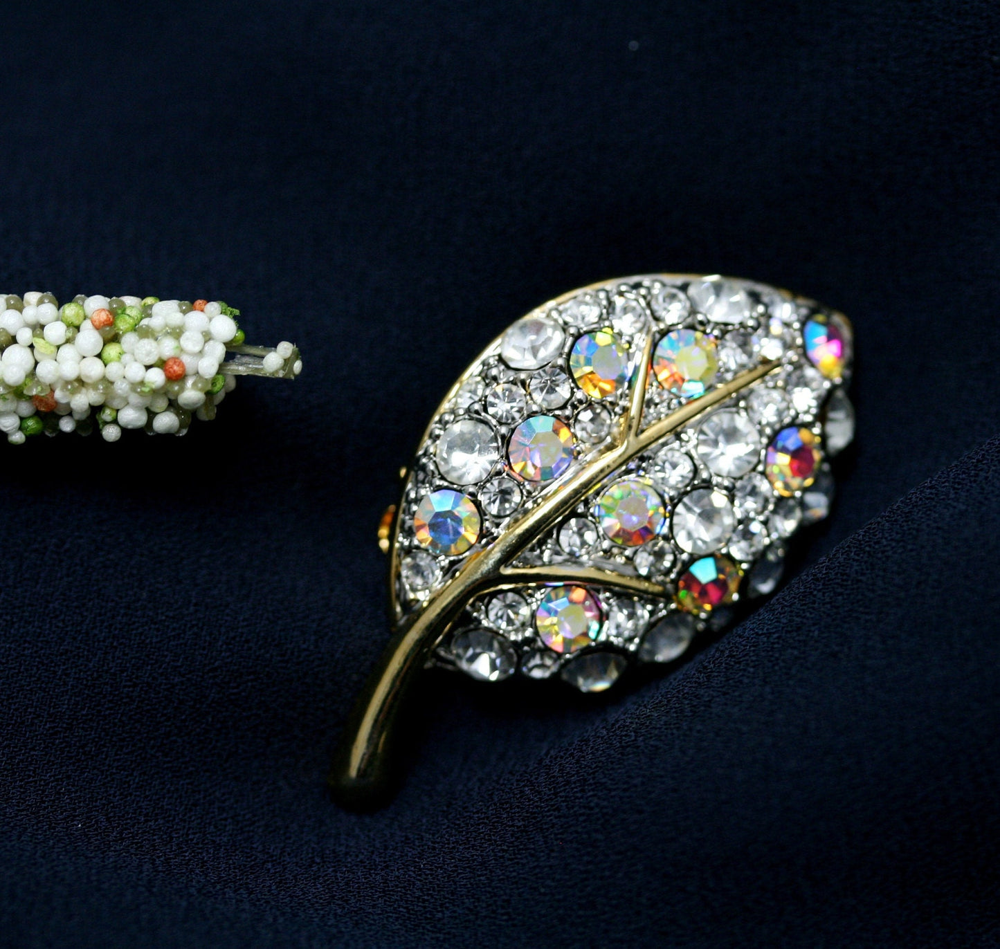 Aurora Crystal Rhinestone Two-tone Floral Leaf Brooch Pin