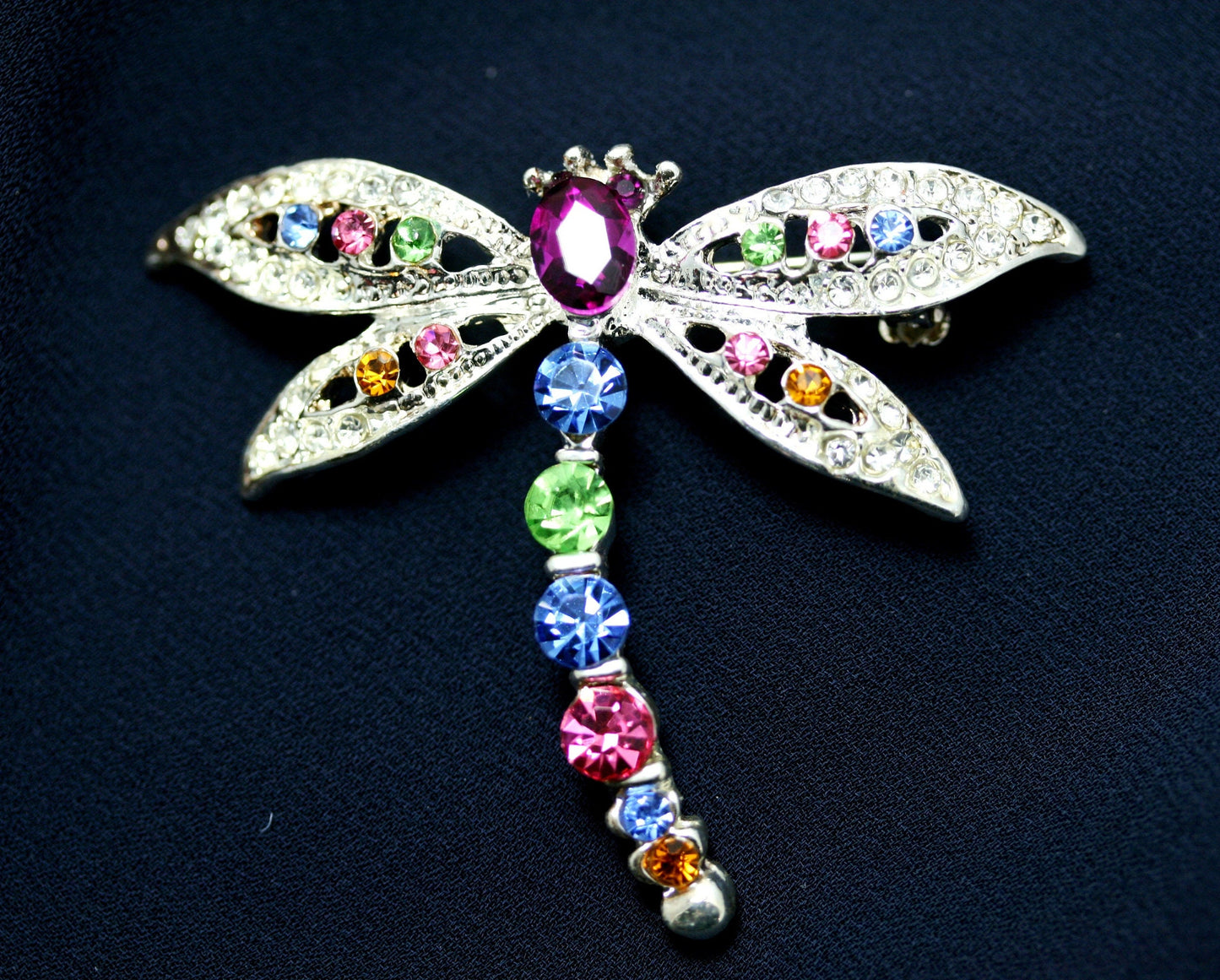 Women Dragonfly Crystal Brooch Lovely Rhinestone Scarf Pin Jewelry