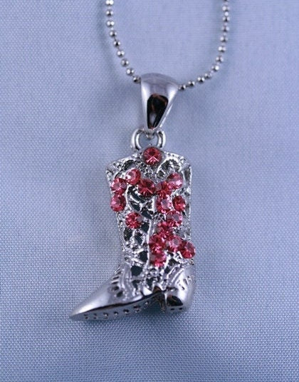 Rhinestone Western Texas Cowboy Cowgirl Boots Necklace, High Heels Shoes Jewelry Pendant, Crystal Boots Gift For Her