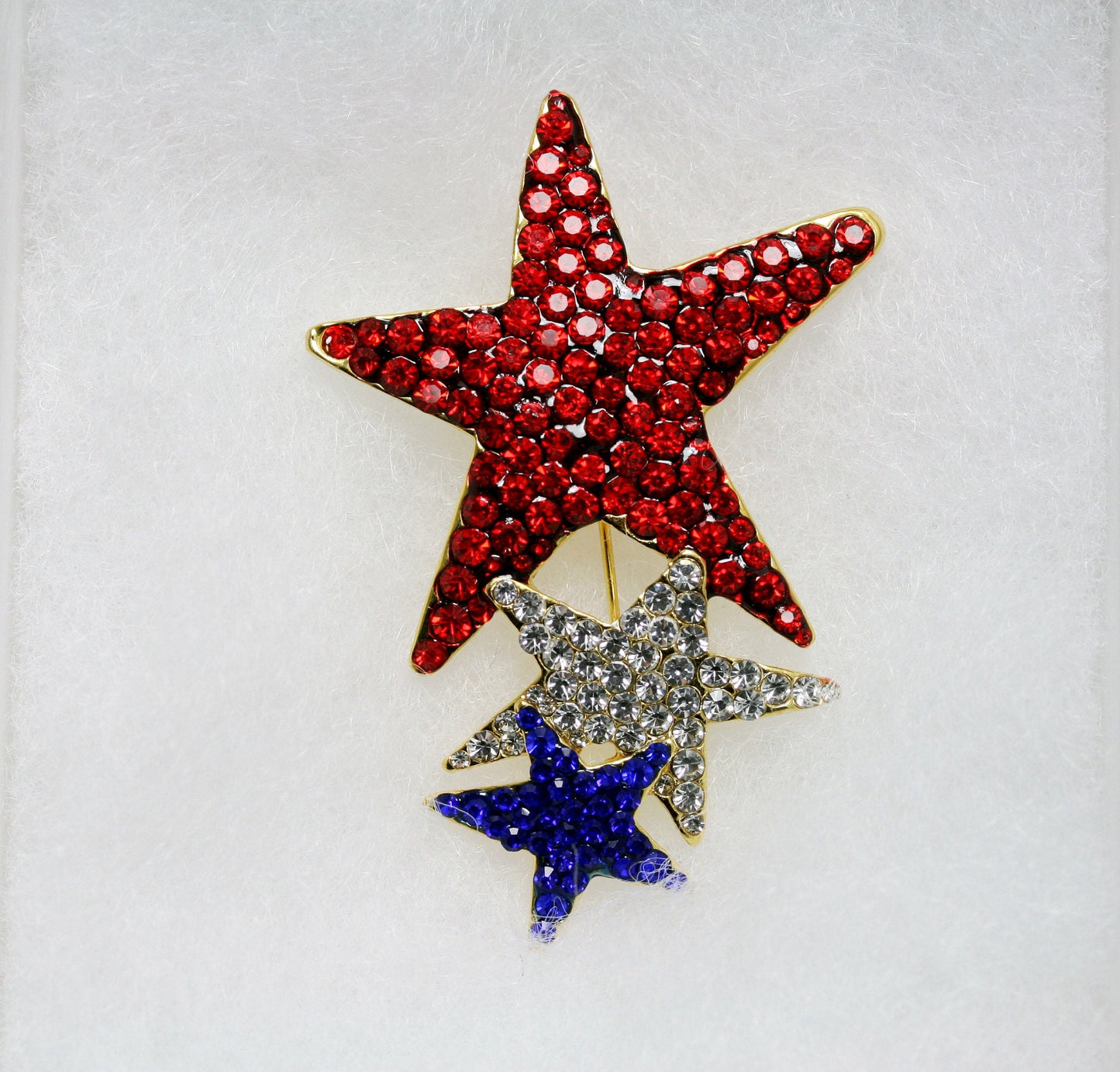 Rhinestone USA Patriotic Star Brooch and Red White Blue Shooting Star Post Earring, US Patriotic Jewelry Set Gift