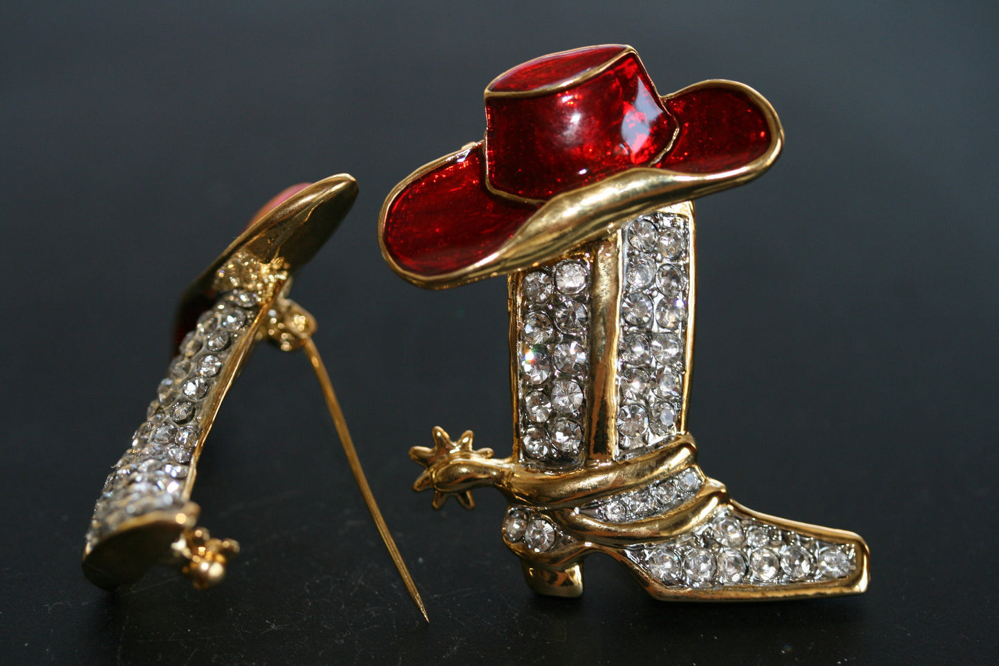 Texas Western Crystal Cowboy Cowgirl Boots Brooch Hat Pin Charm Enamel Jewelry, Rhinestone Western Boots Jewelry for Her