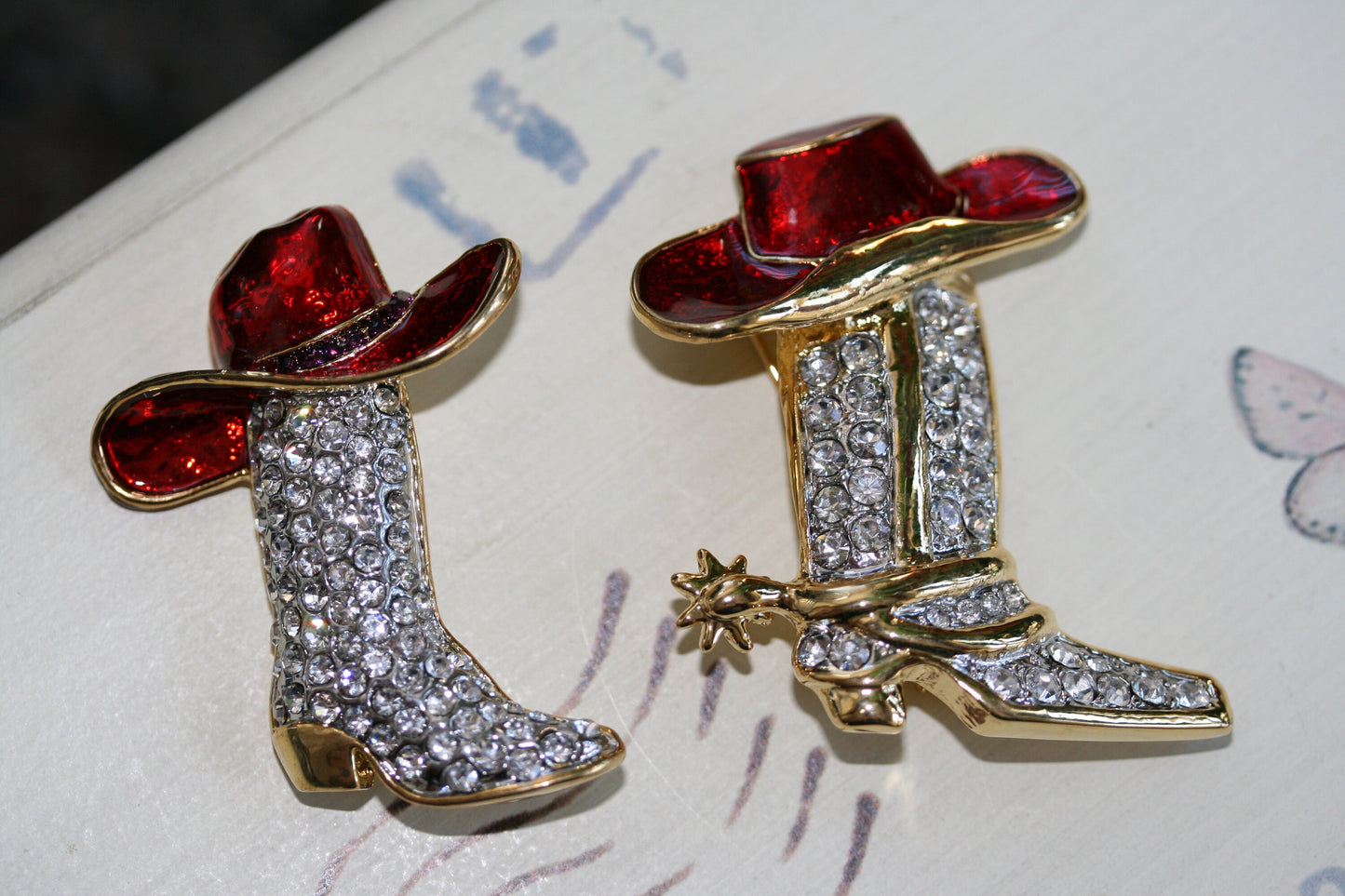Texas Western Crystal Cowboy Cowgirl Boots Brooch Hat Pin Charm Enamel Jewelry, Rhinestone Western Boots Jewelry for Her