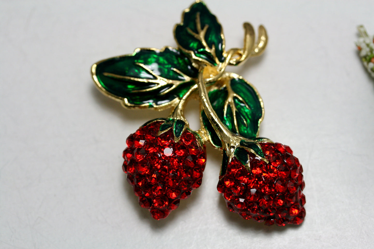 Rhinestone Double Strawberry Brooch Pin, Fruit Ruby Red Crystal Strawberry Brooch, Fruit Pin