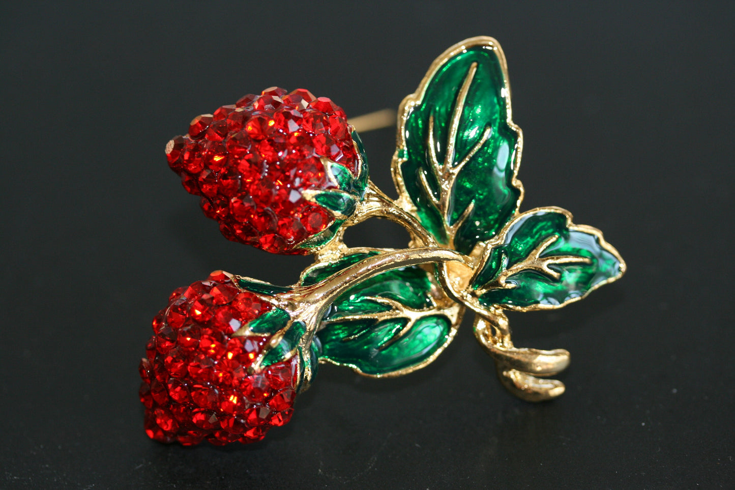 Rhinestone Double Strawberry Brooch Pin, Fruit Ruby Red Crystal Strawberry Brooch, Fruit Pin