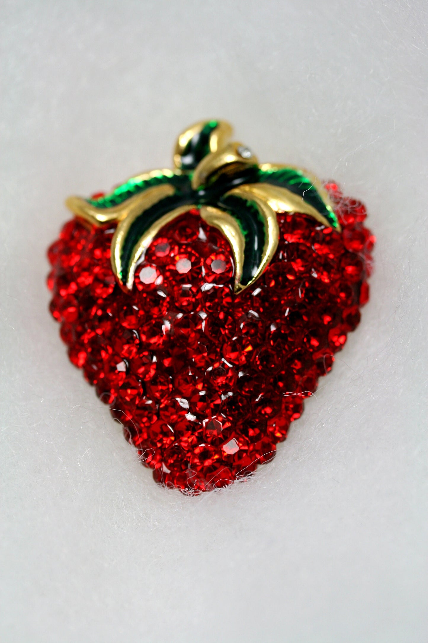 Enamel & Crystal Strawberry Brooch Pin and Pendant, Fruit Ruby Red Crystal Strawberry Brooch, Fruit Pin