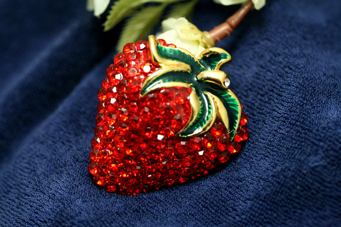 Enamel & Crystal Strawberry Brooch Pin and Pendant, Fruit Ruby Red Crystal Strawberry Brooch, Fruit Pin