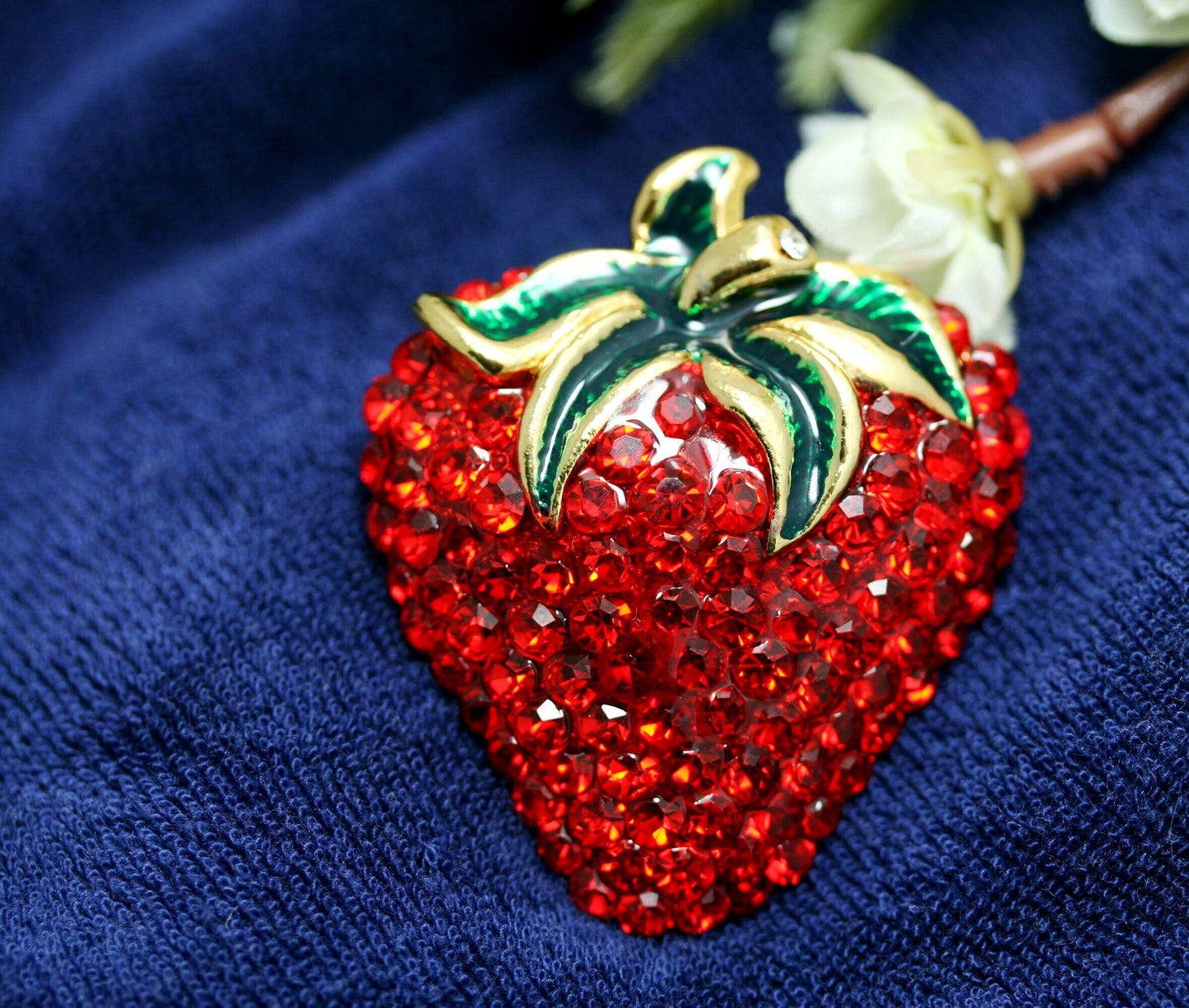 Enamel & Crystal Strawberry Brooch Pin and Pendant, Fruit Ruby Red Crystal Strawberry Brooch, Fruit Pin