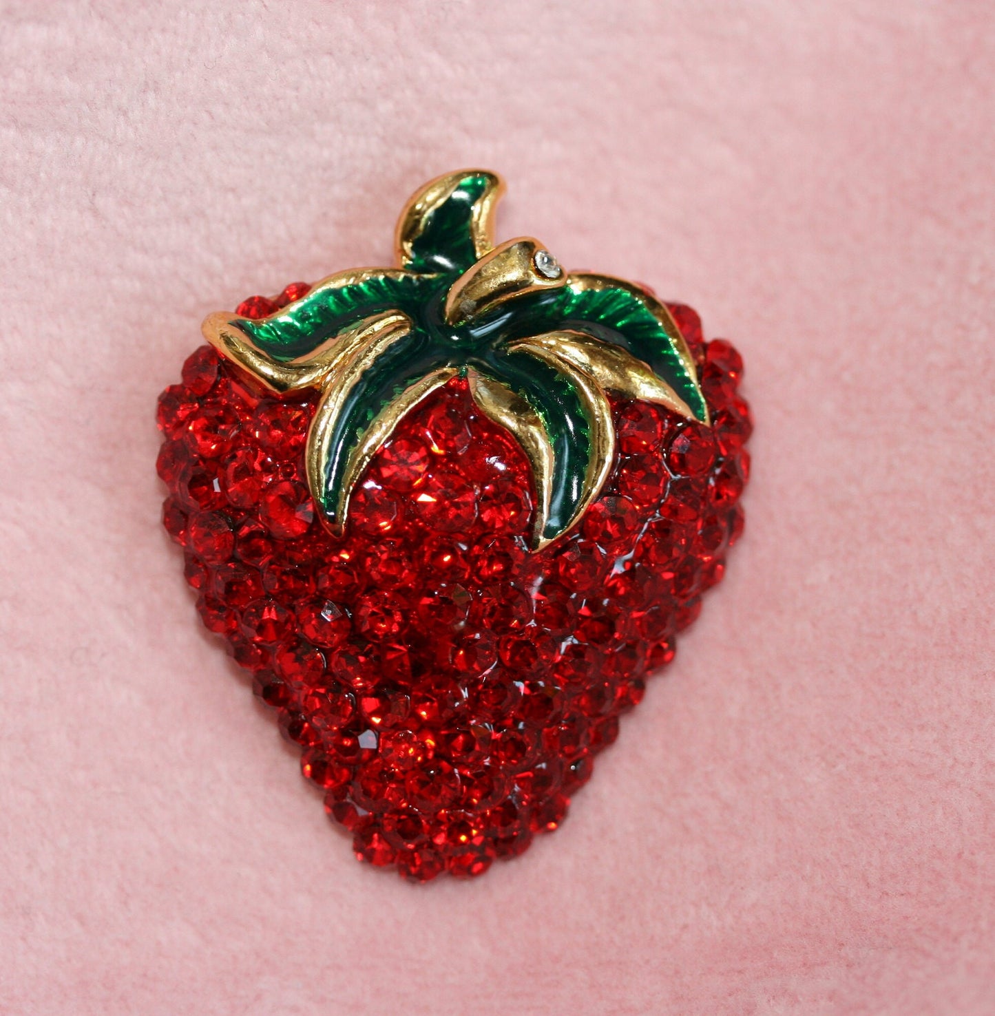 Enamel & Crystal Strawberry Brooch Pin and Pendant, Fruit Ruby Red Crystal Strawberry Brooch, Fruit Pin