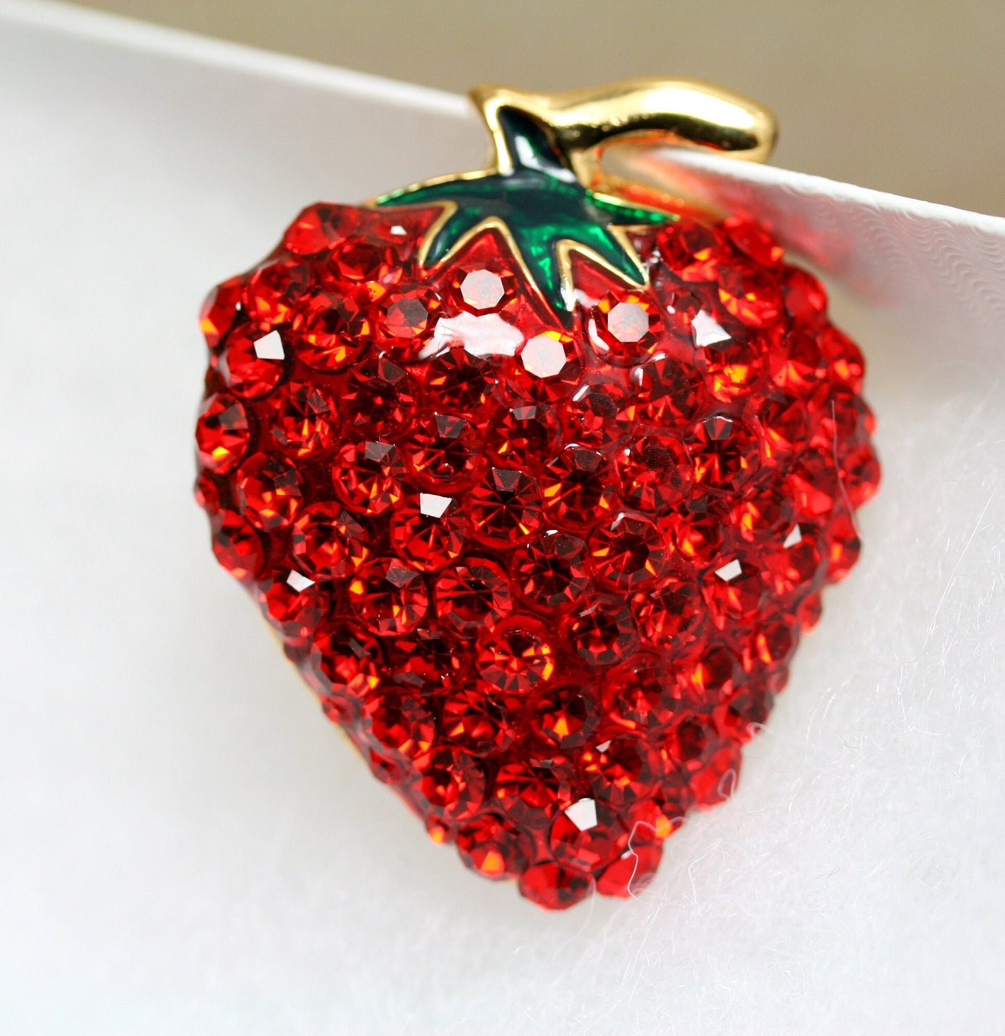 Enamel & Crystal Strawberry Brooch Pin and Pendant, Fruit Ruby Red Crystal Strawberry Brooch, Fruit Pin