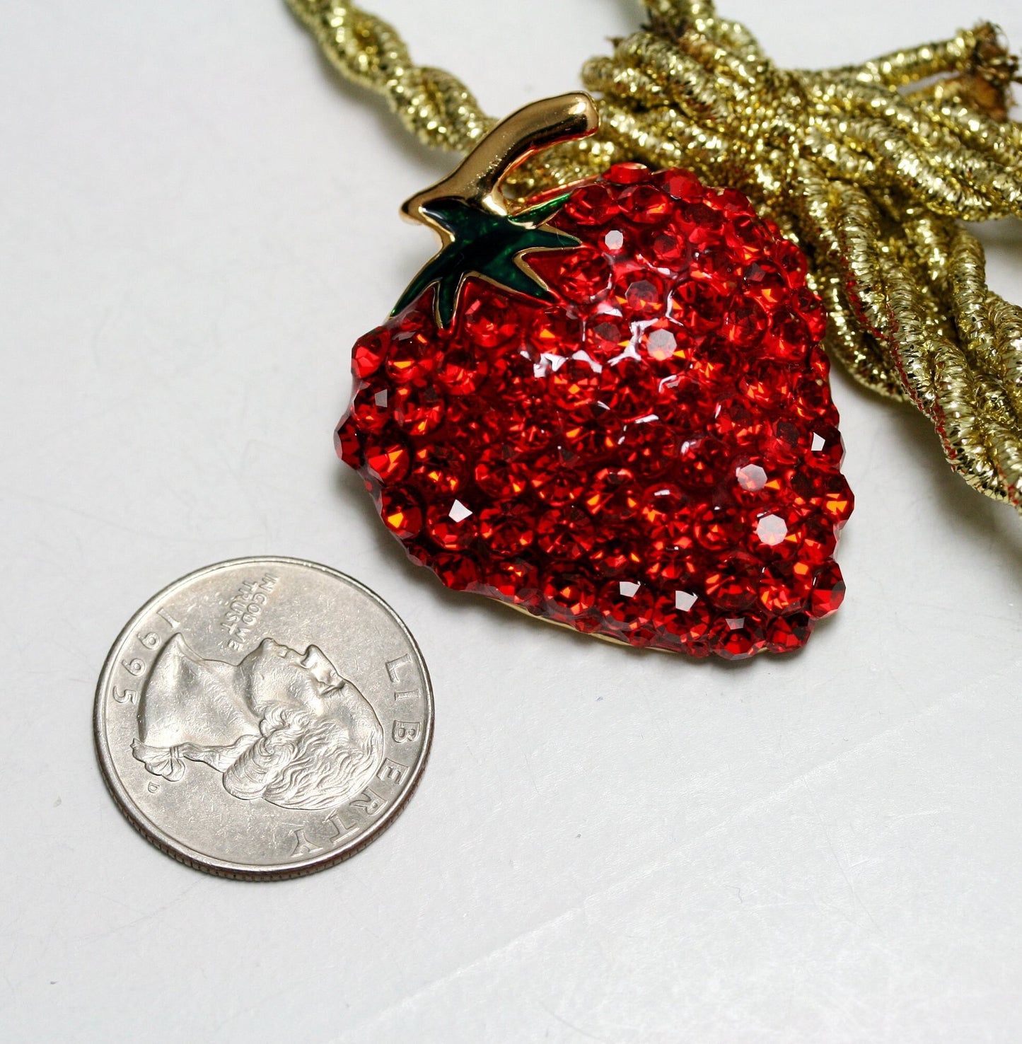 Enamel & Crystal Strawberry Brooch Pin and Pendant, Fruit Ruby Red Crystal Strawberry Brooch, Fruit Pin