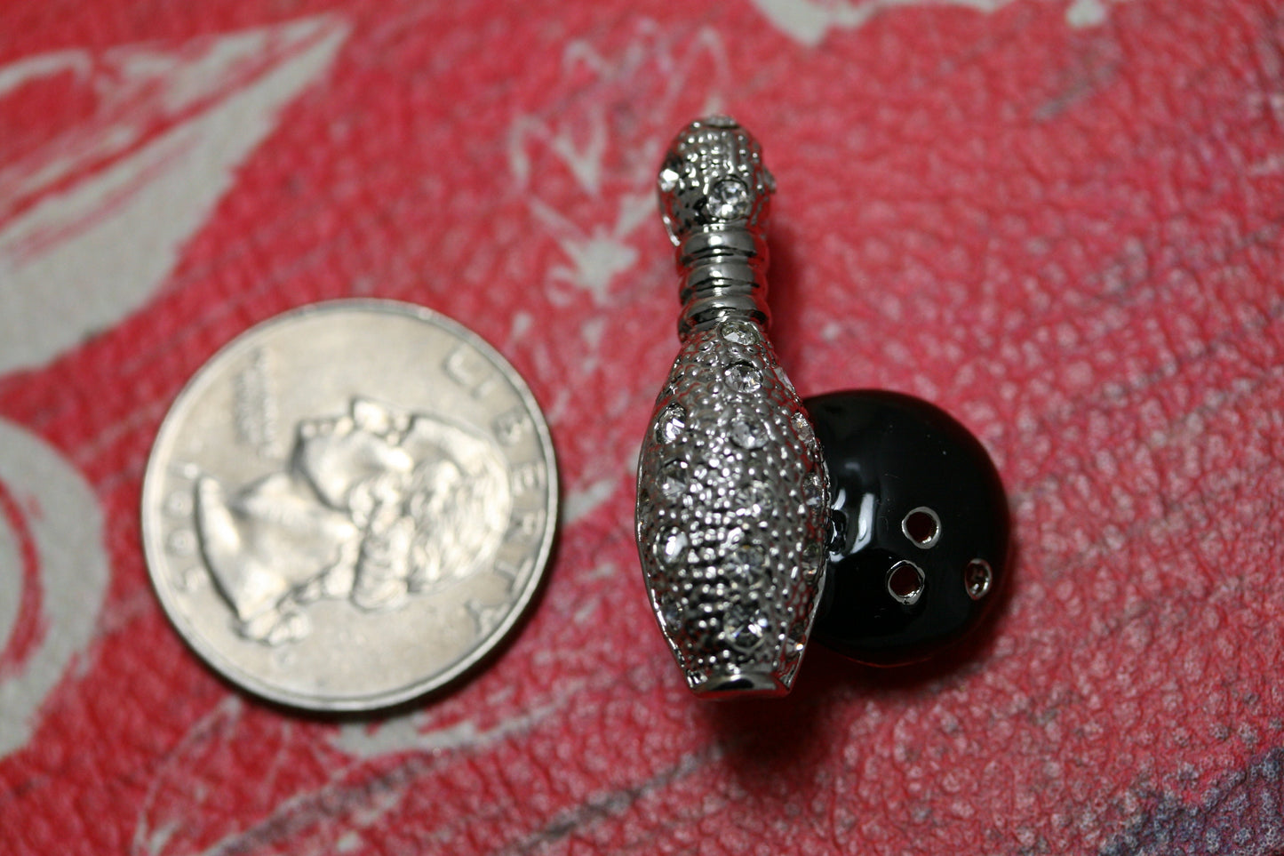 Rhinestone Bowling Pin And Bowling Ball Brooch, Sports Pin