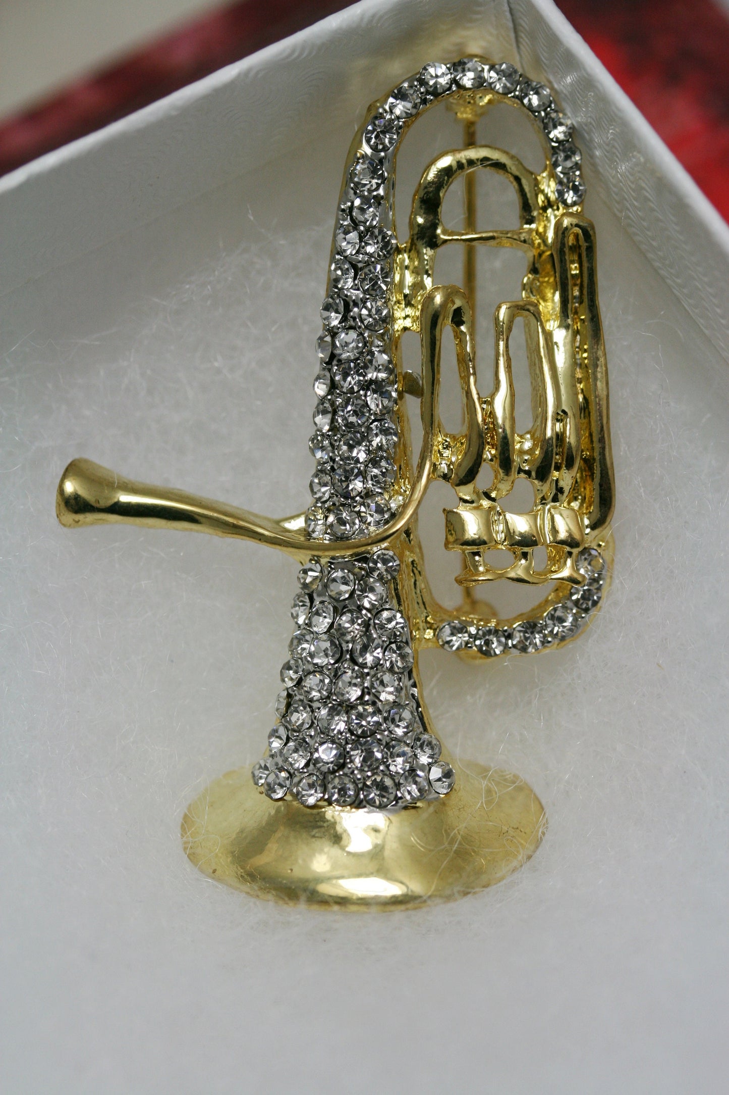 Rhinestone Trumpet Brooches Women Men 2-color Brass Instrument Party Casual Brooch Pins Gifts