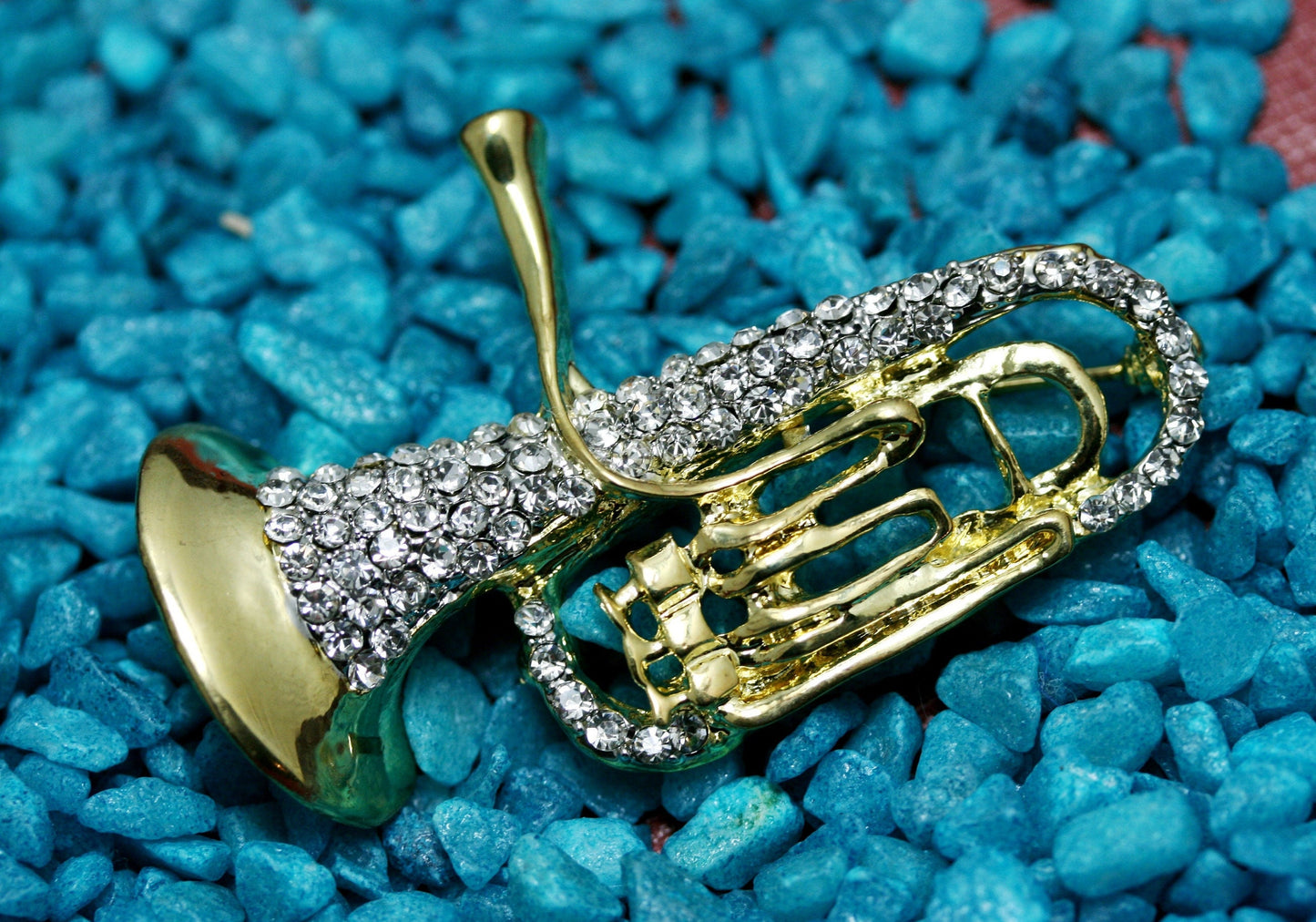 Rhinestone Trumpet Brooches Women Men 2-color Brass Instrument Party Casual Brooch Pins Gifts