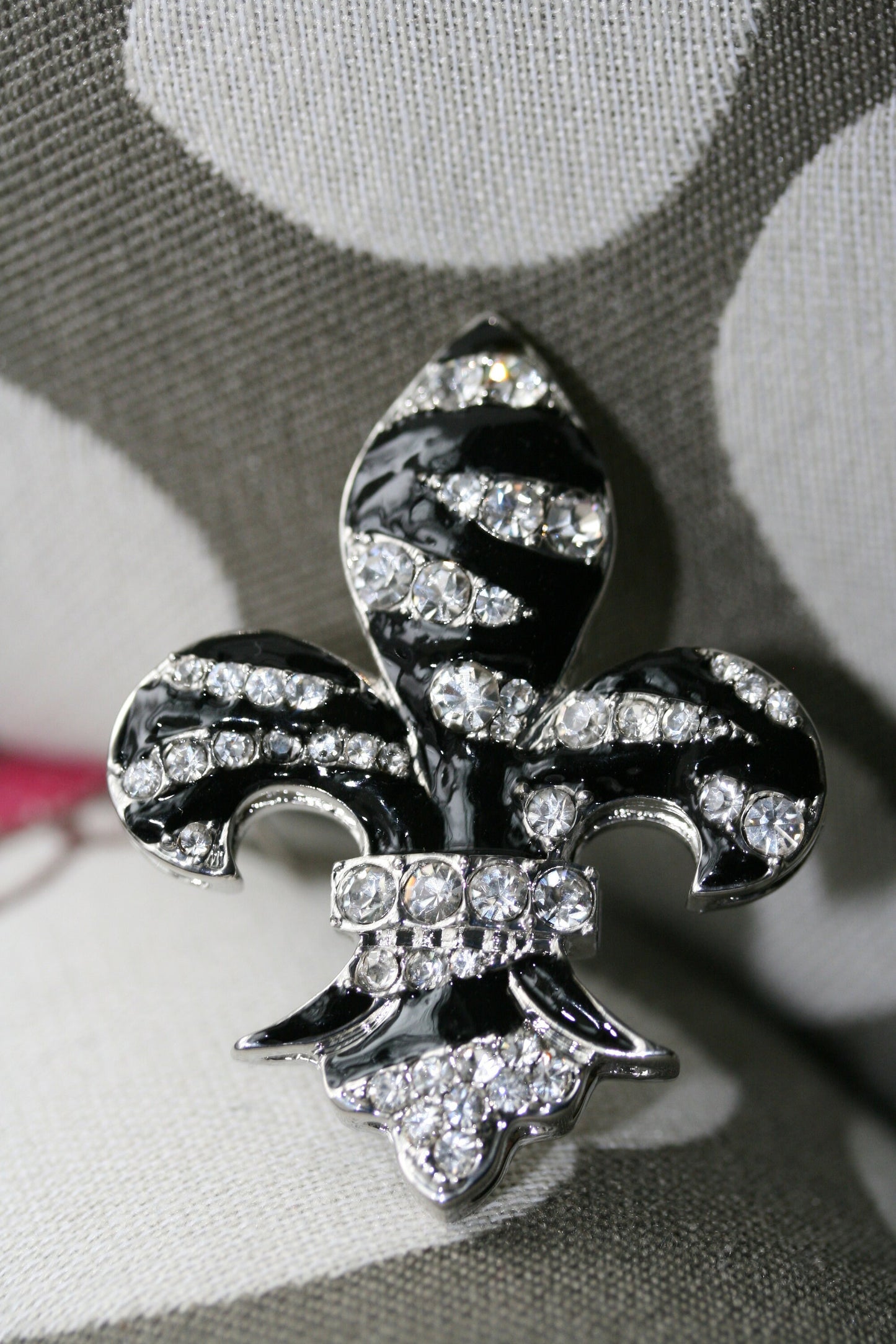 Fleur-De-Lis Crystal Brooch and Pendant, Rhinestone and Enamel Fleur De Lis Pin and Pendant, Mardi Gras Pin and Pendant with Crystals