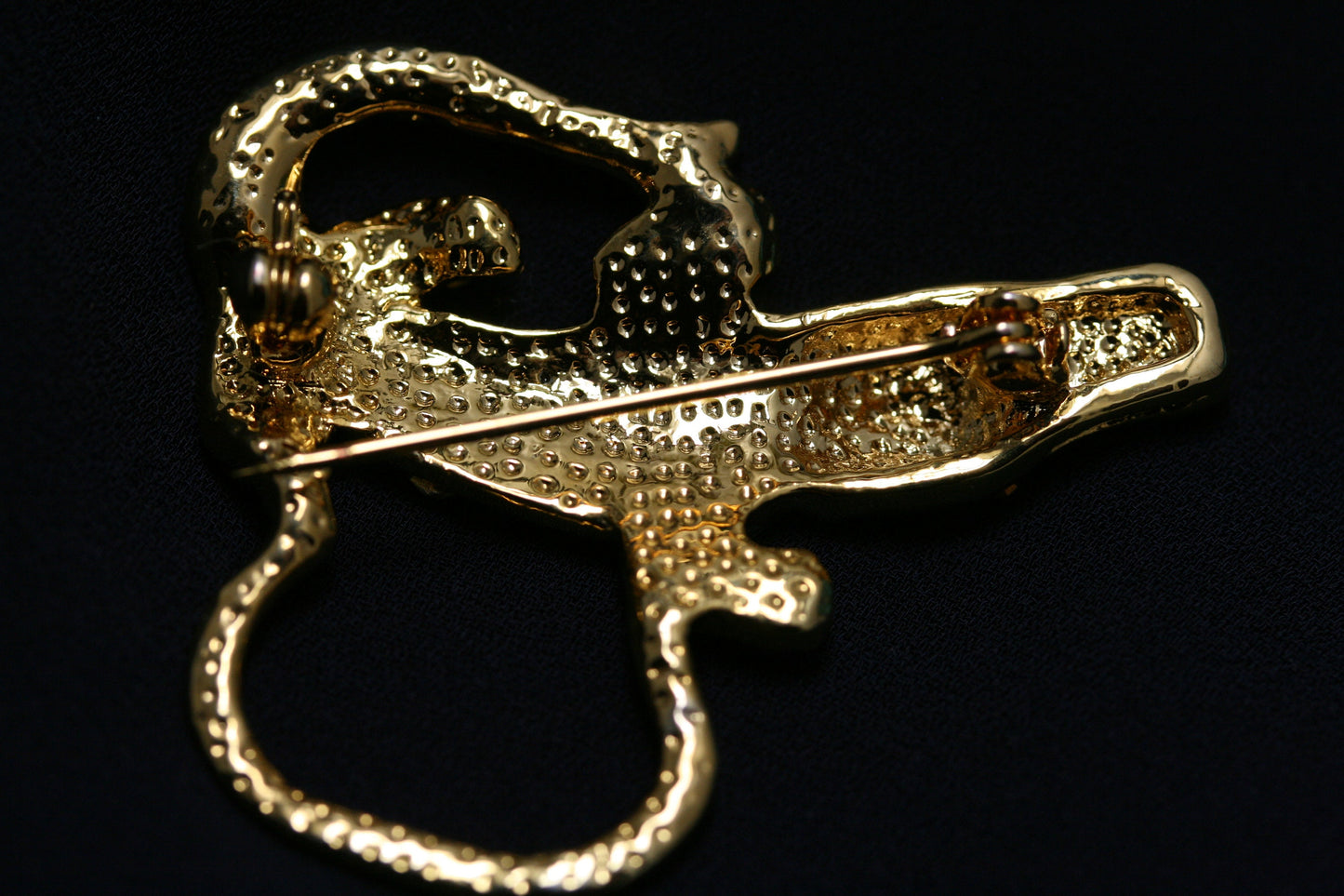 Vintage Jewelry Gold Tone and Rhinestone Alligator Pin Brooch, Eye Glasses Holder, Crocodile Brooch, Animal Brooch, Lizard Brooch