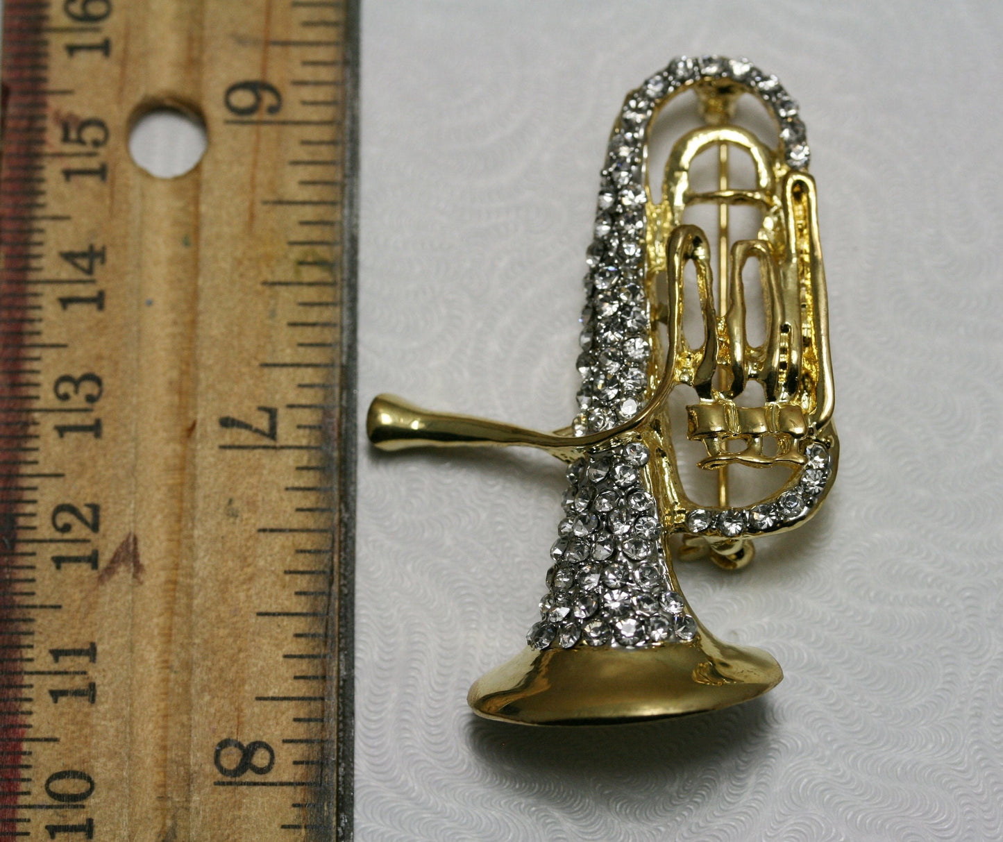 Rhinestone Trumpet Brooches Women Men 2-color Brass Instrument Party Casual Brooch Pins Gifts