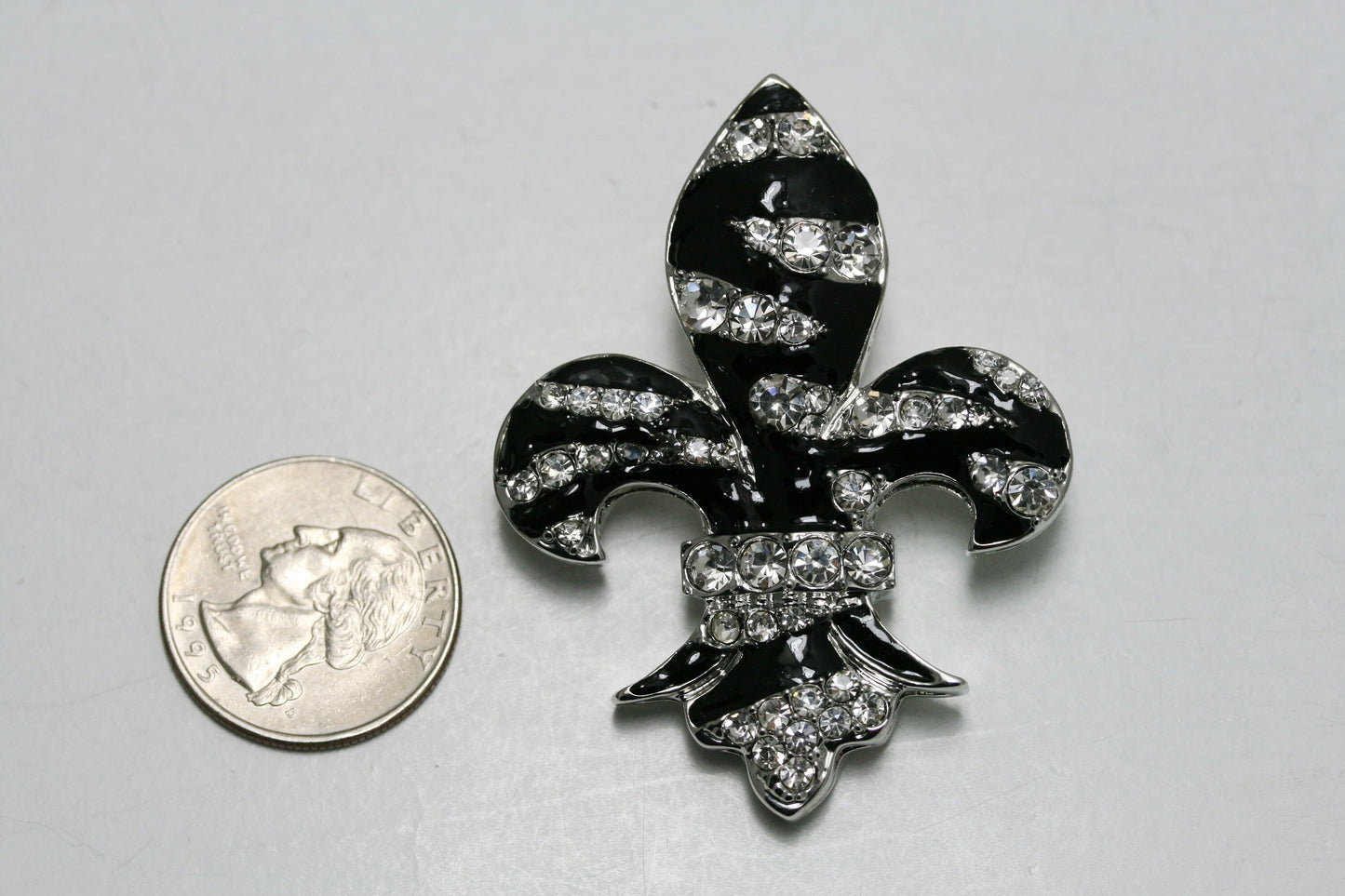 Fleur-De-Lis Crystal Brooch and Pendant, Rhinestone and Enamel Fleur De Lis Pin and Pendant, Mardi Gras Pin and Pendant with Crystals
