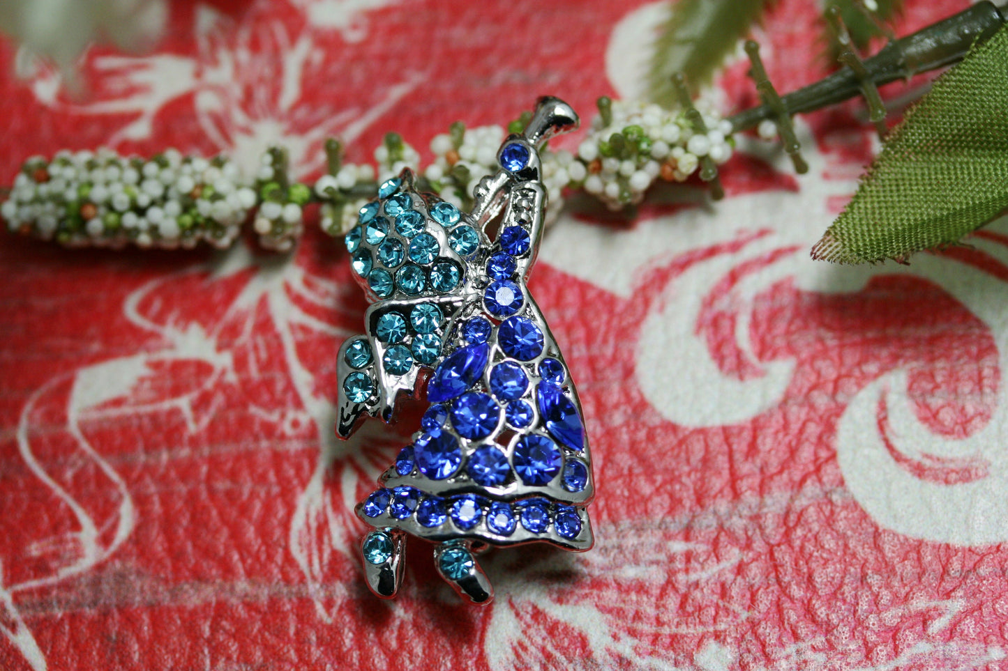 Rhinestone Angel With Horn Crystal Pin Brooch, Crystal Angel Pin